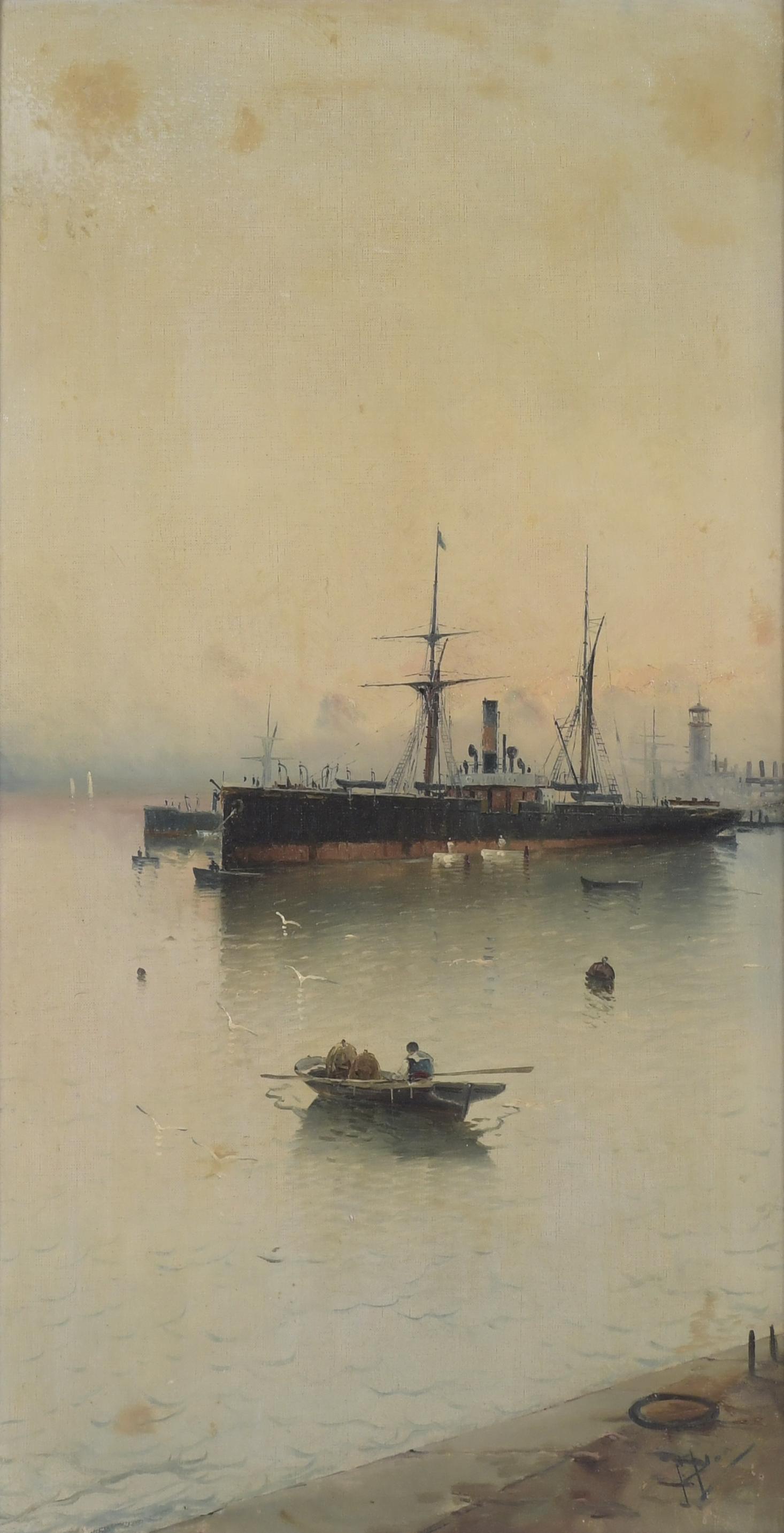 19TH CENTURY CATALAN SCHOOL. "PORT SCENE".