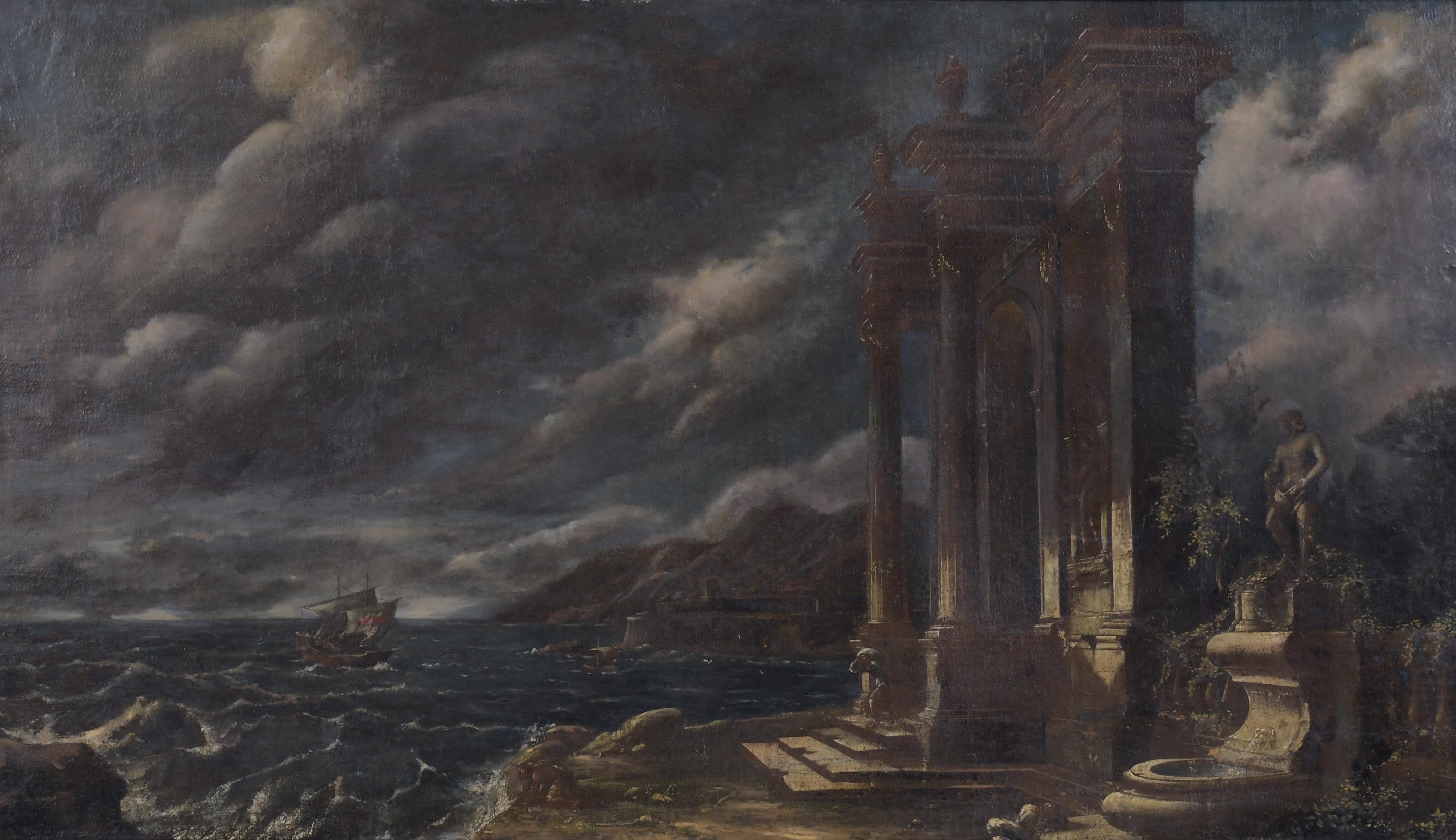 18TH CENTURY ITALIAN SCHOOL. "SEASCAPE AND RUIN".