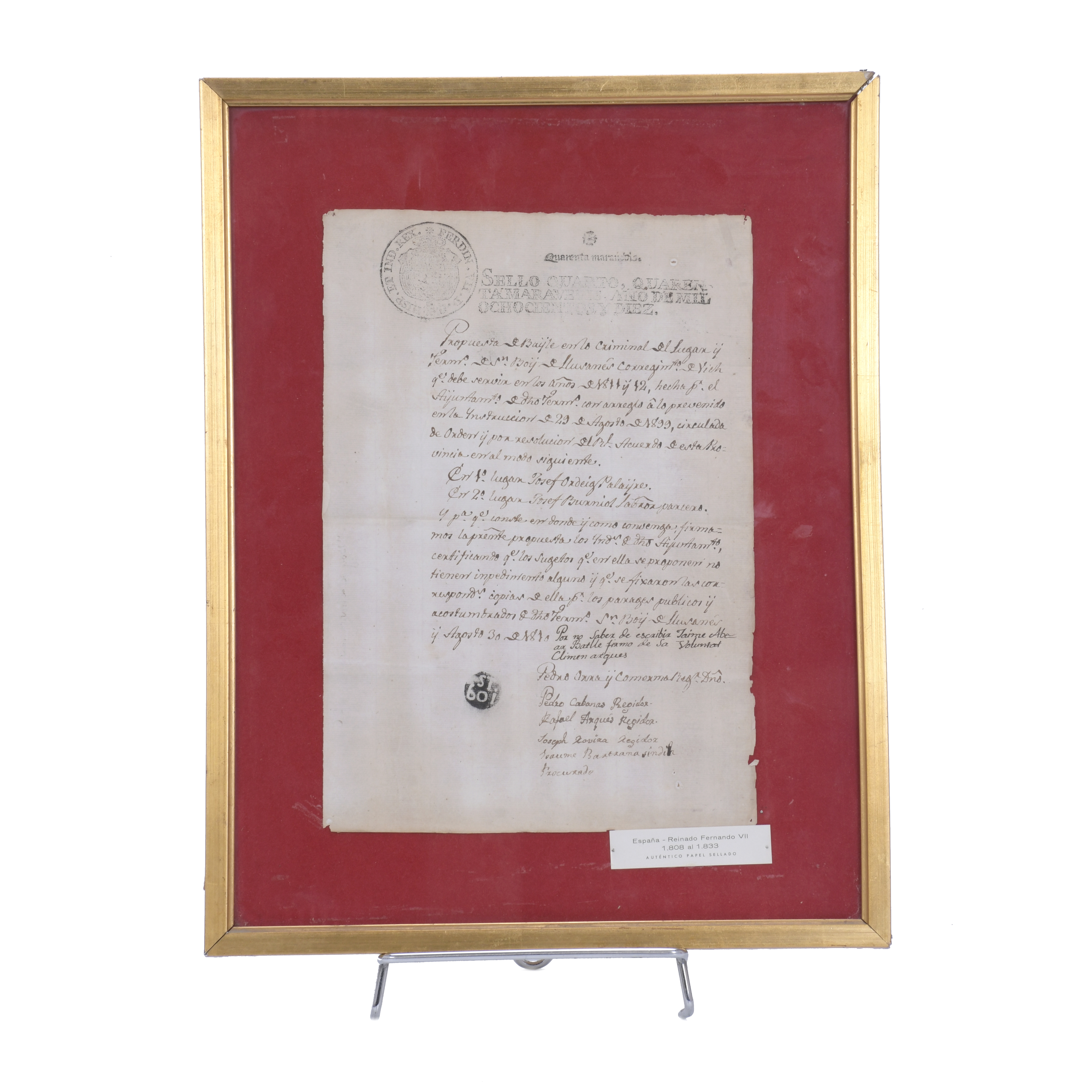 NOTARIAL DOCUMENT WITH THE STAMP OF FERDINAND VII, 1810.