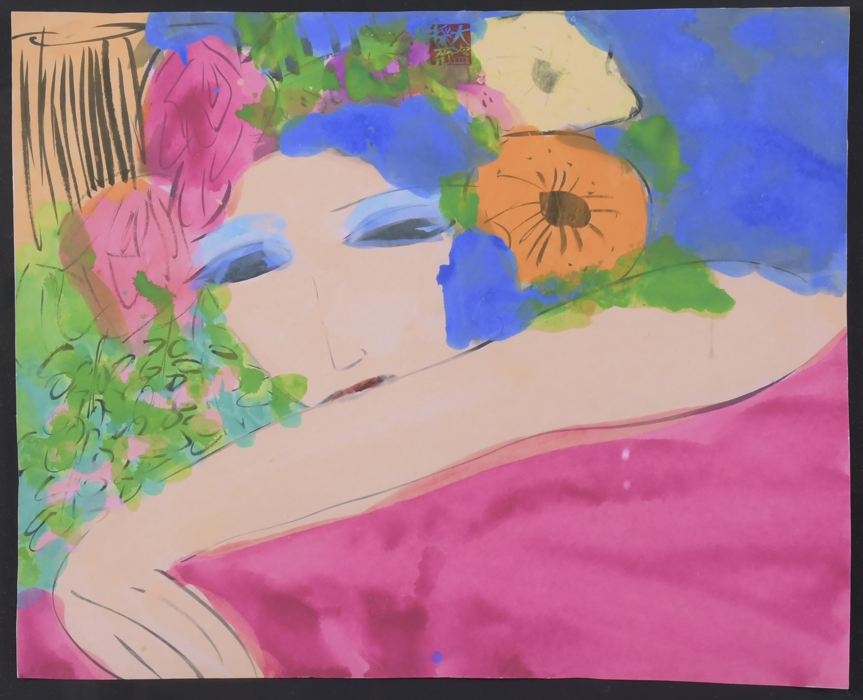 AFTER WALLASSE TING (20TH CENTURY). "WOMAN AND FLOWERS".