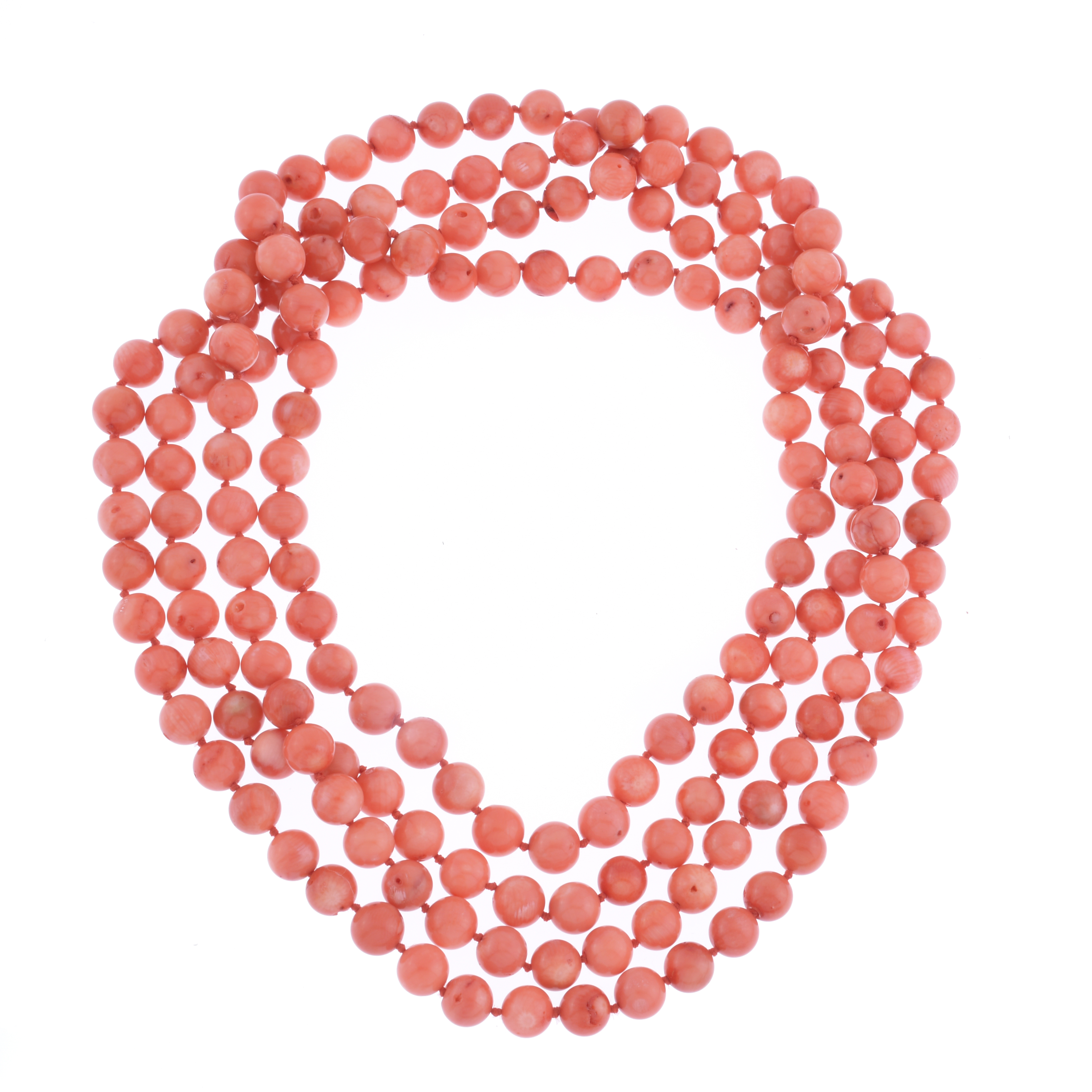 EXTRA LONG CORAL BEADS NECKLACE.