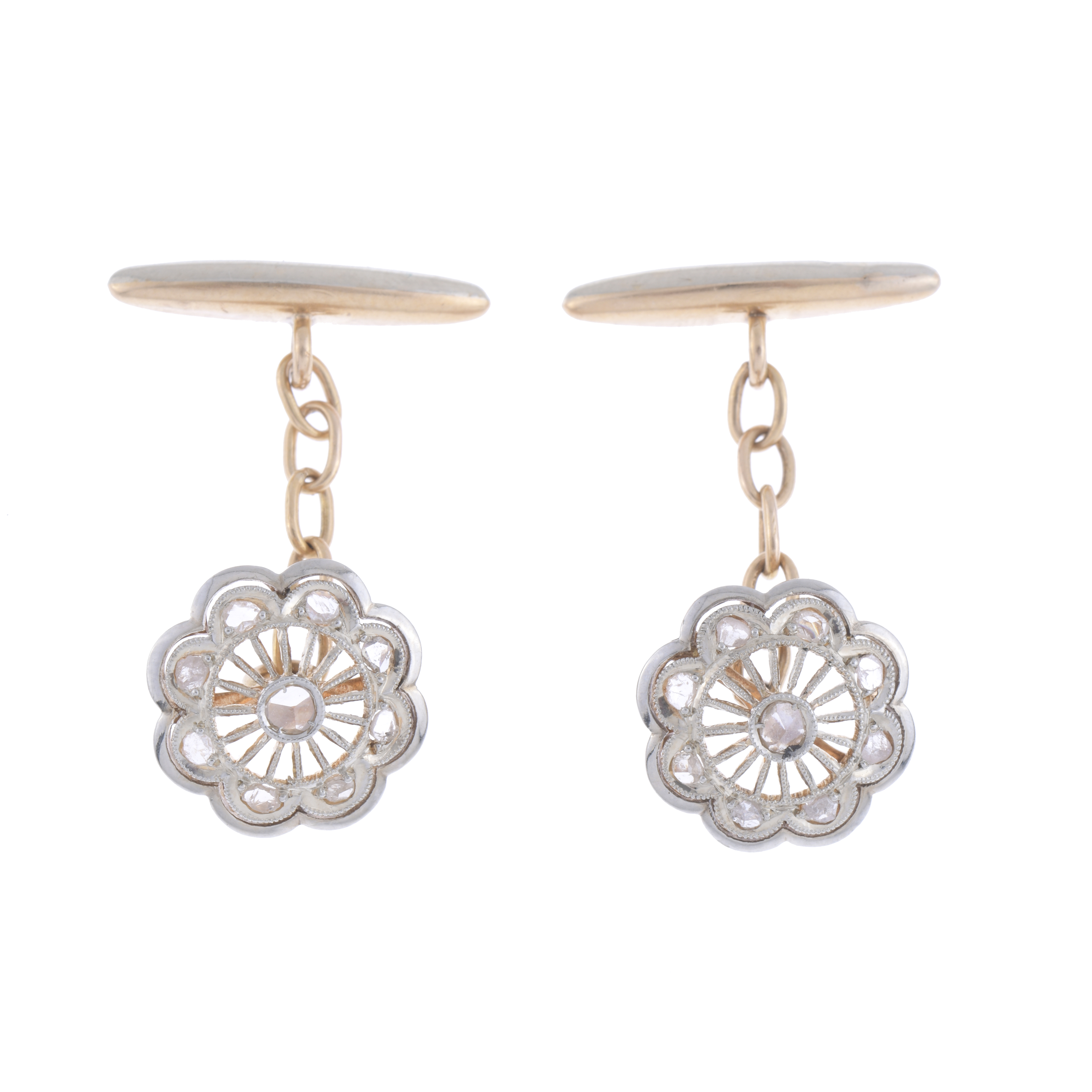 CUFFLINKS WITH DIAMONDS, MID 20TH CENTURY.