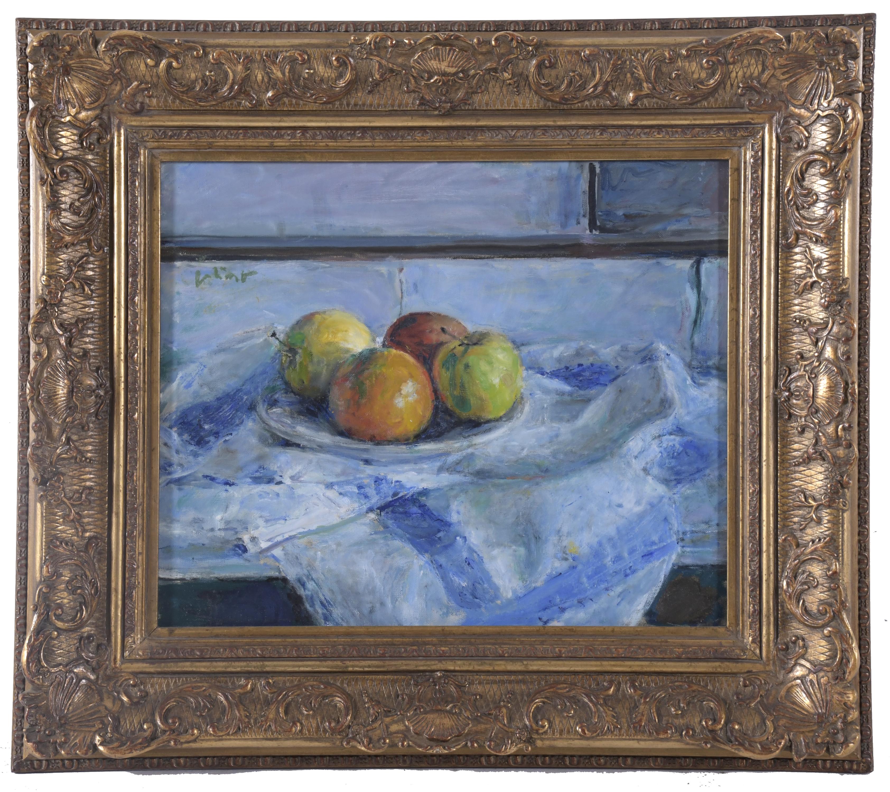 GABINO REY SANTIAGO (1928-2006) "STILL LIFE WITH APPLES".
