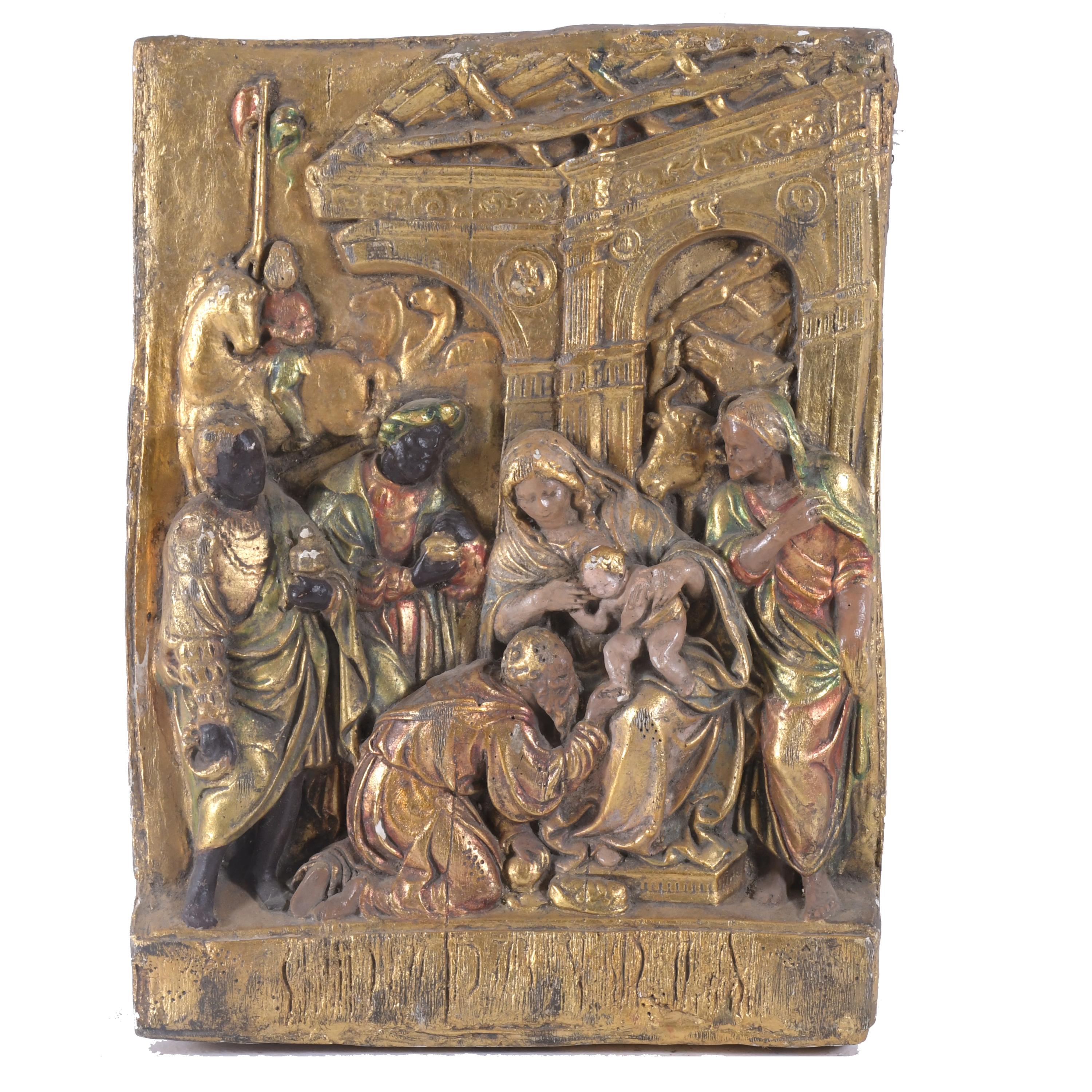 19TH CENTURY, SPANISH SCHOOL. PANEL WITH RELIEF DEPICTING T