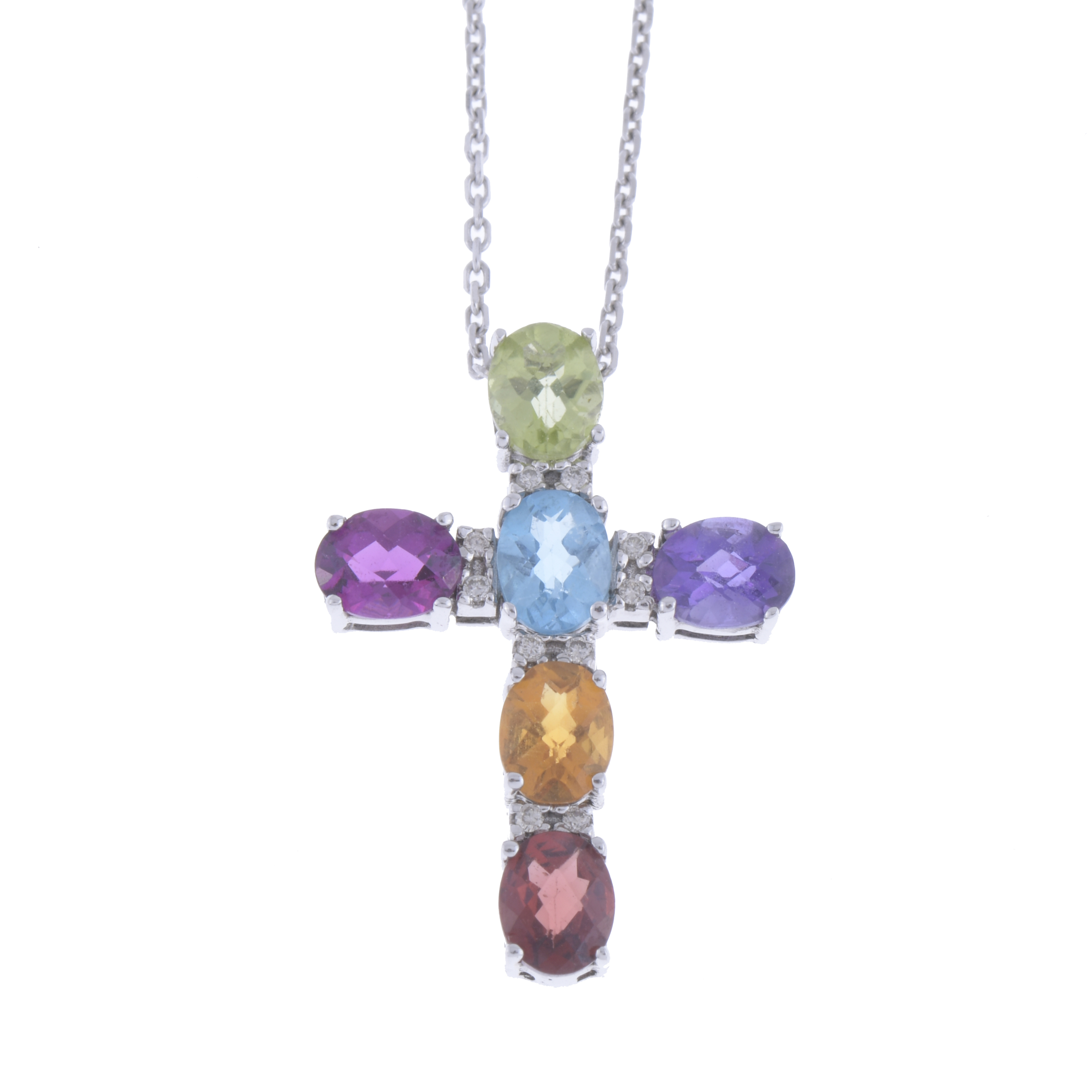 CROSS PENDANT WITH COLOURED TOURMALINES.