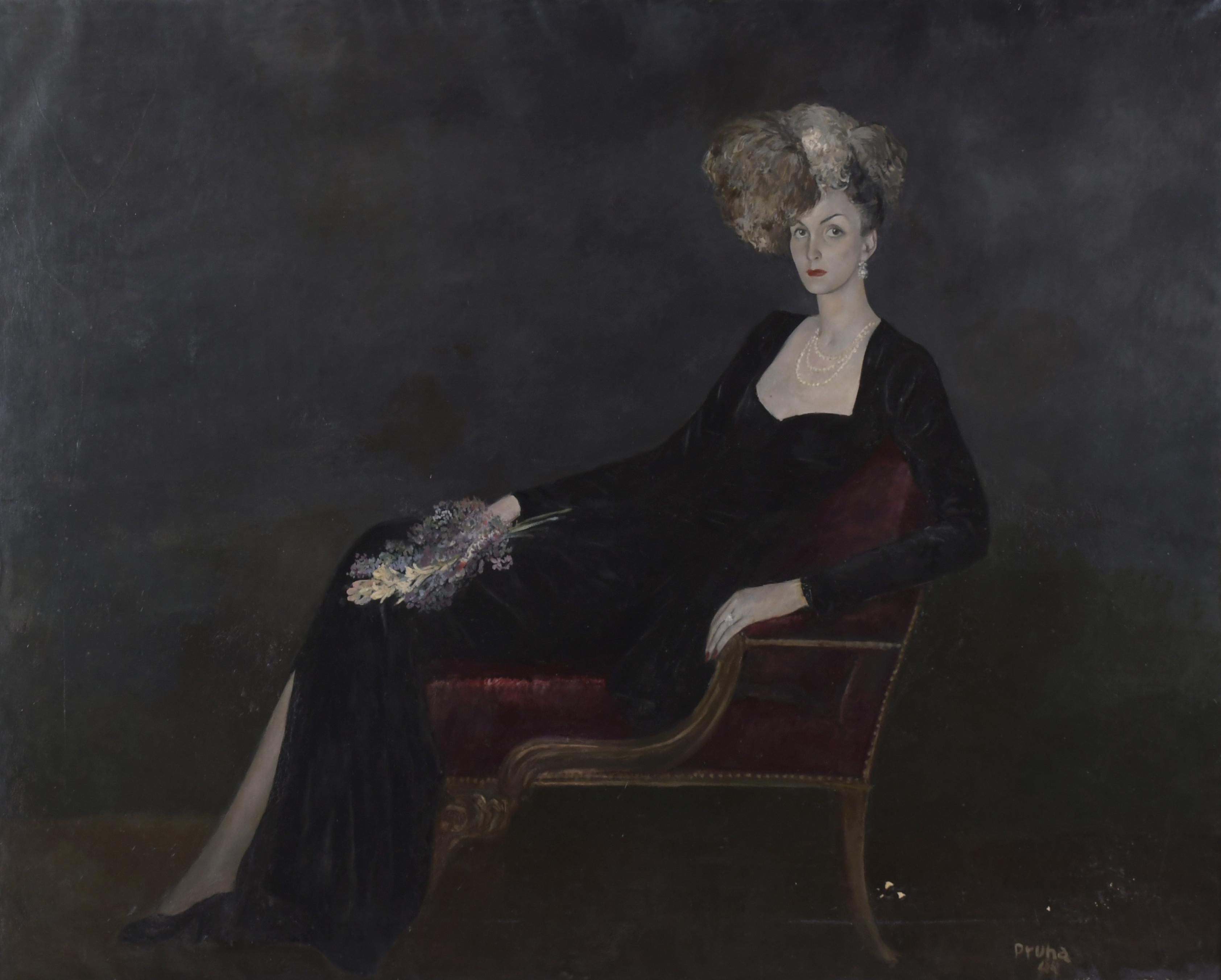 PERE PRUNA OCERANS (1904-1977). "DAMA EN FONDO NEGRO", 1944.