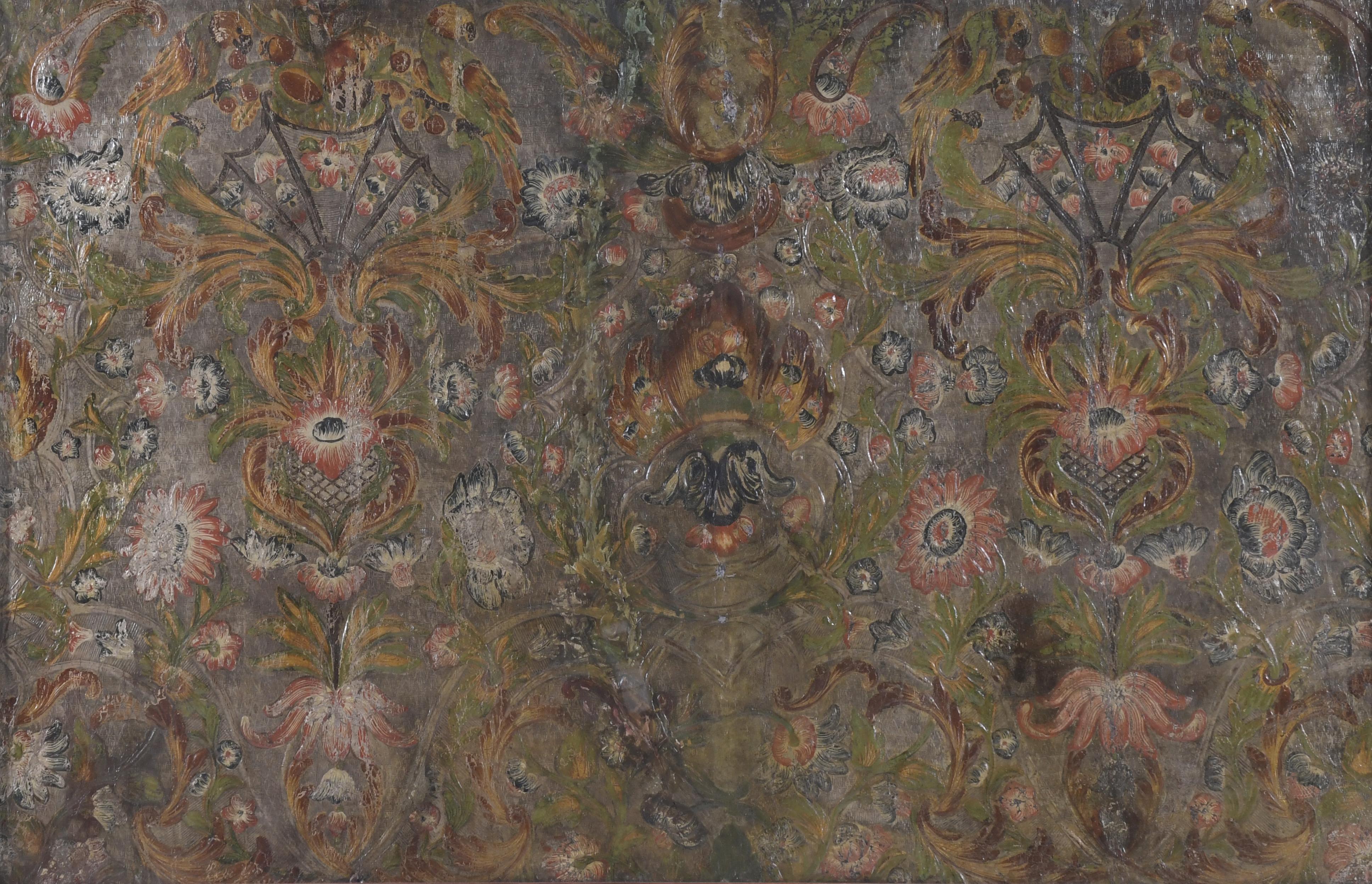 FRAGMENT OF PHILIP V LEATHER WALLPAPER, EARLY 18TH CENTURY,