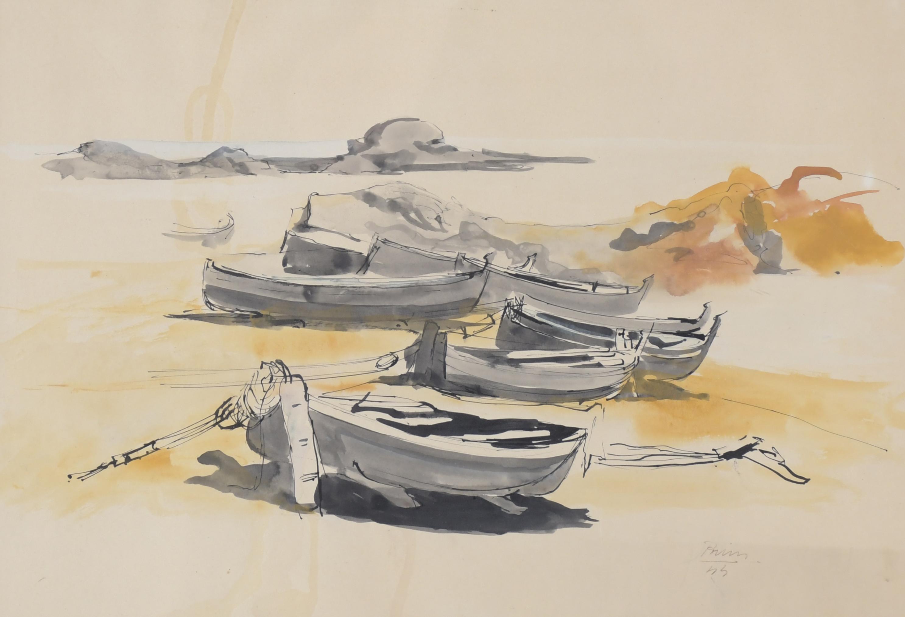 JOSEP MARIA PRIM GUYTO (1907-1973). "BOATS ON THE BEACH", 1