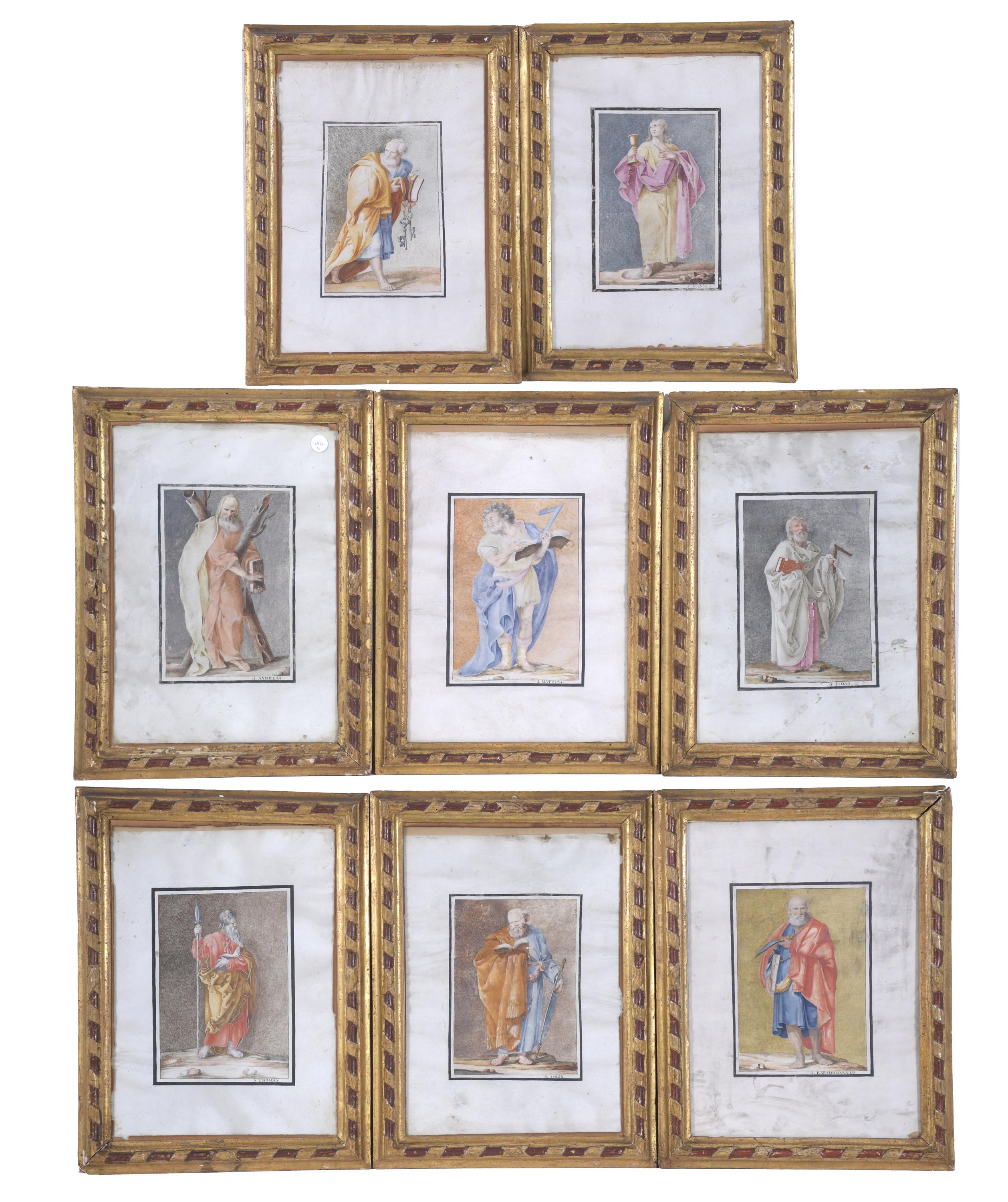 Set of 8 illuminated prints depicting apostles. Early 20th 