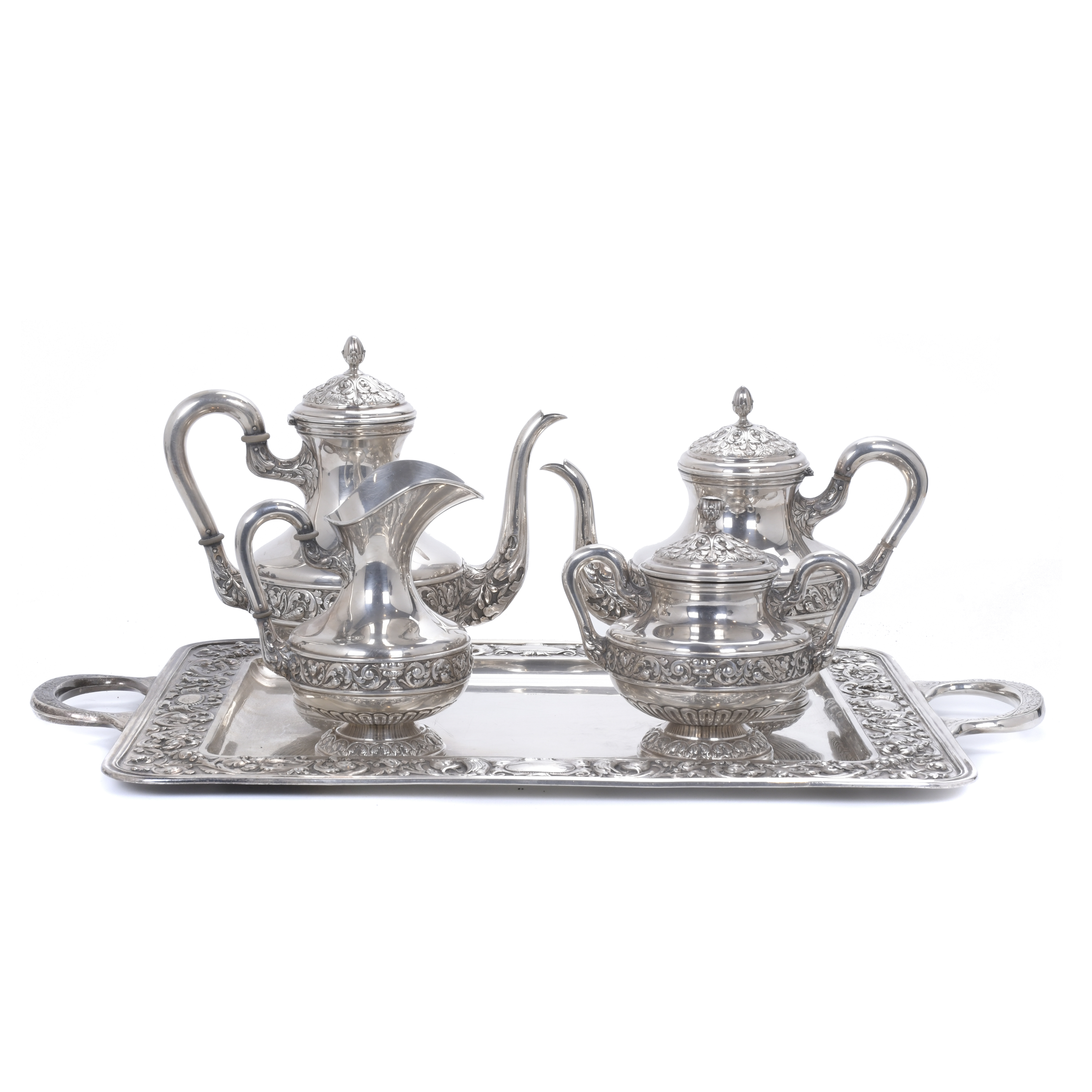 SILVER COFFEE SET, BELLE ÉPOQUE STYLE.