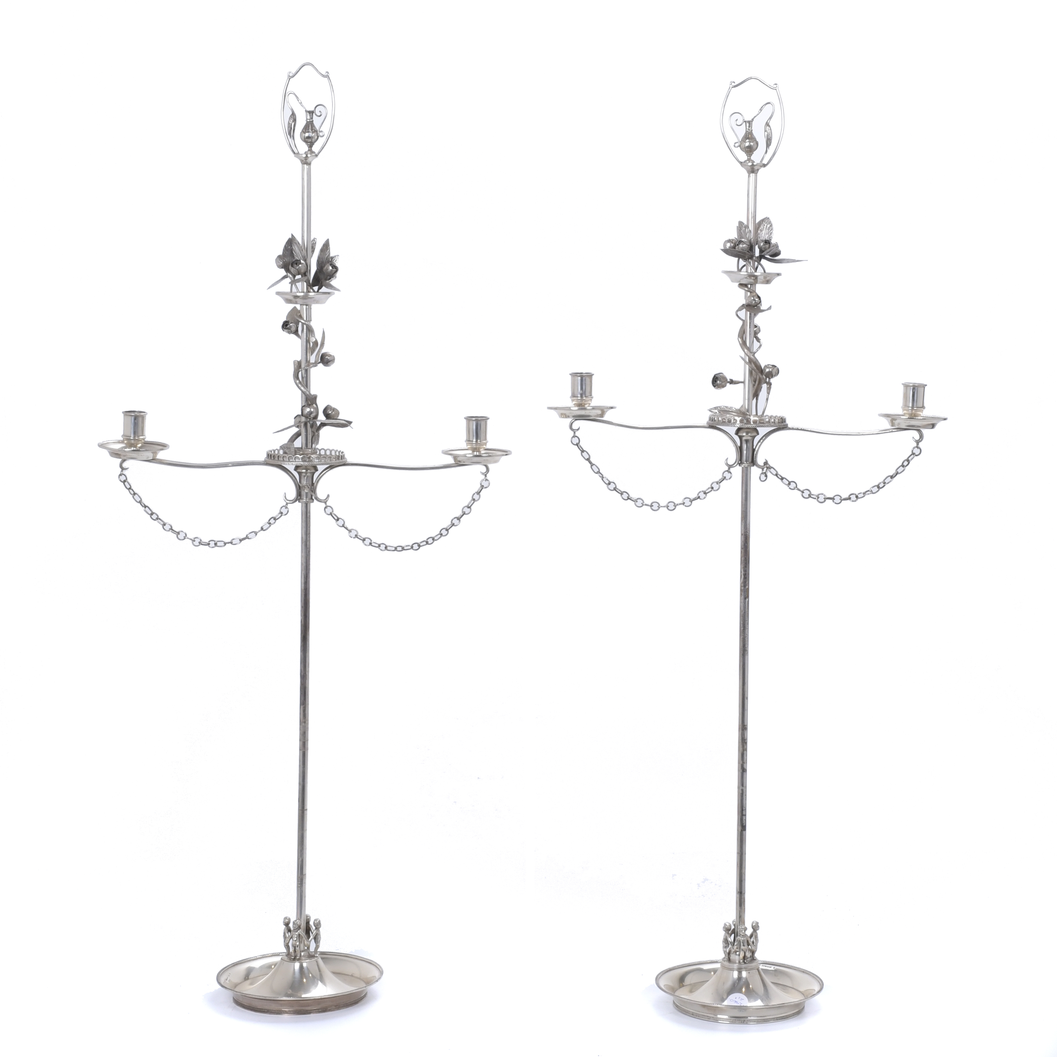 PAIR OF TALL SILVER CANDELABRA, WITH VALENTÍ STAMPS, 1940&#39;S.