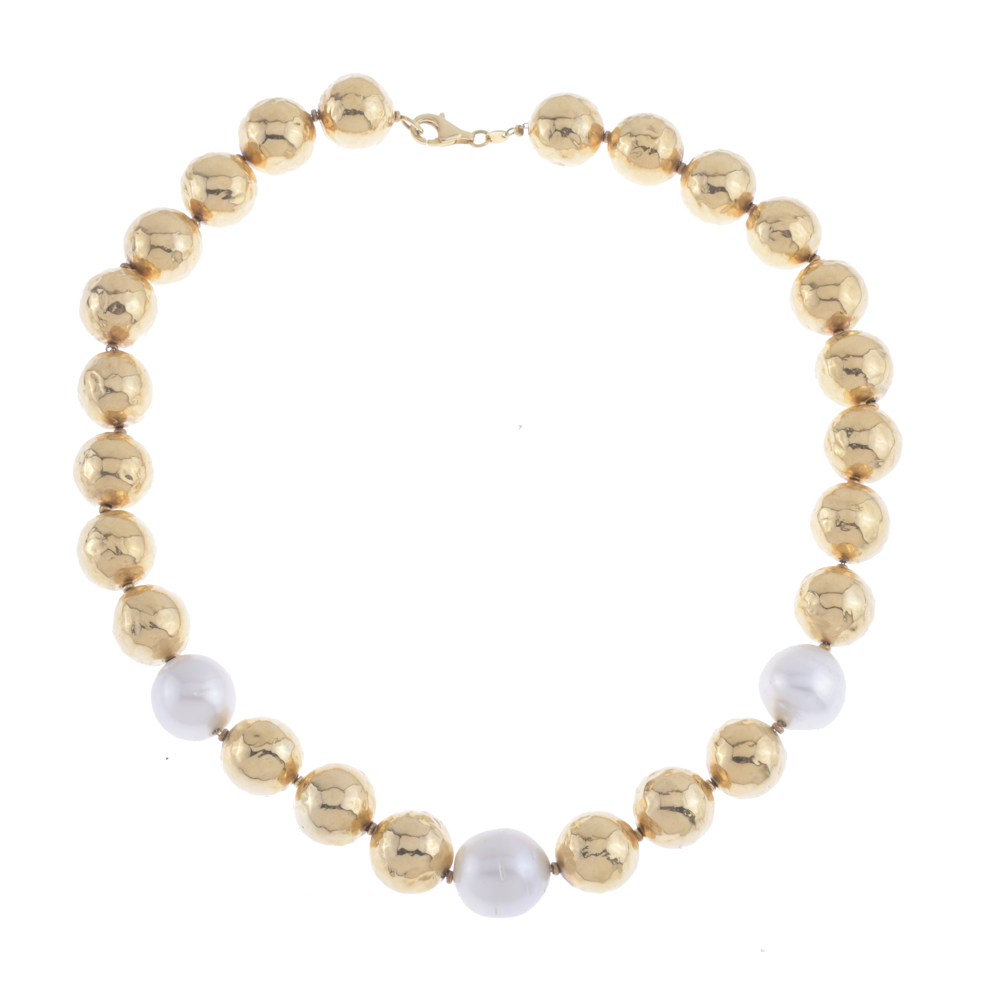 NECKLACE WITH GOLD SPHERES AND THREE AUSTRALIAN PEARLS