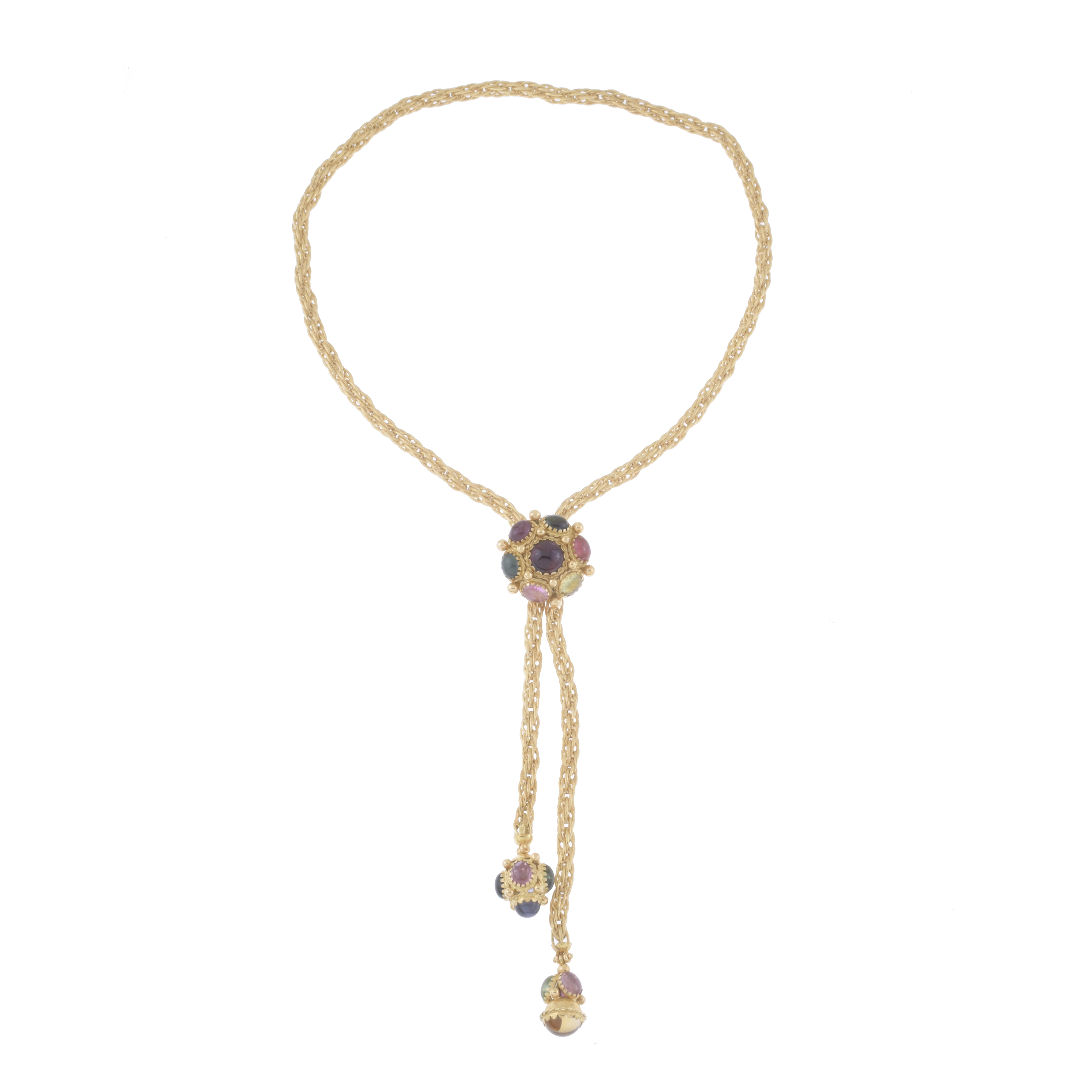 LONG NECKLACE WITH CORD AND GEMSTONES CABOCHONS.