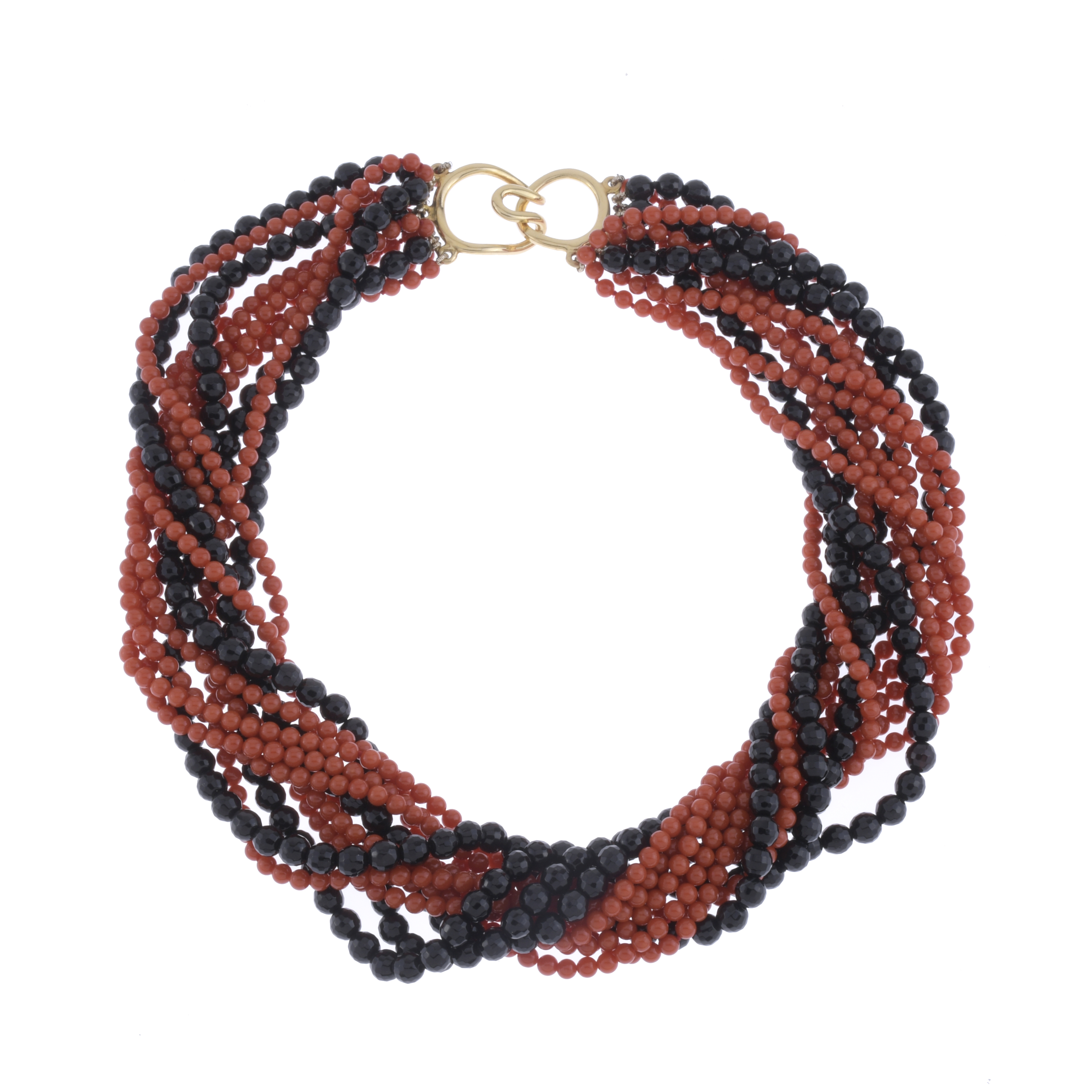 BRAIDED NECKLACE IN CARNELIAN AND ONYX.