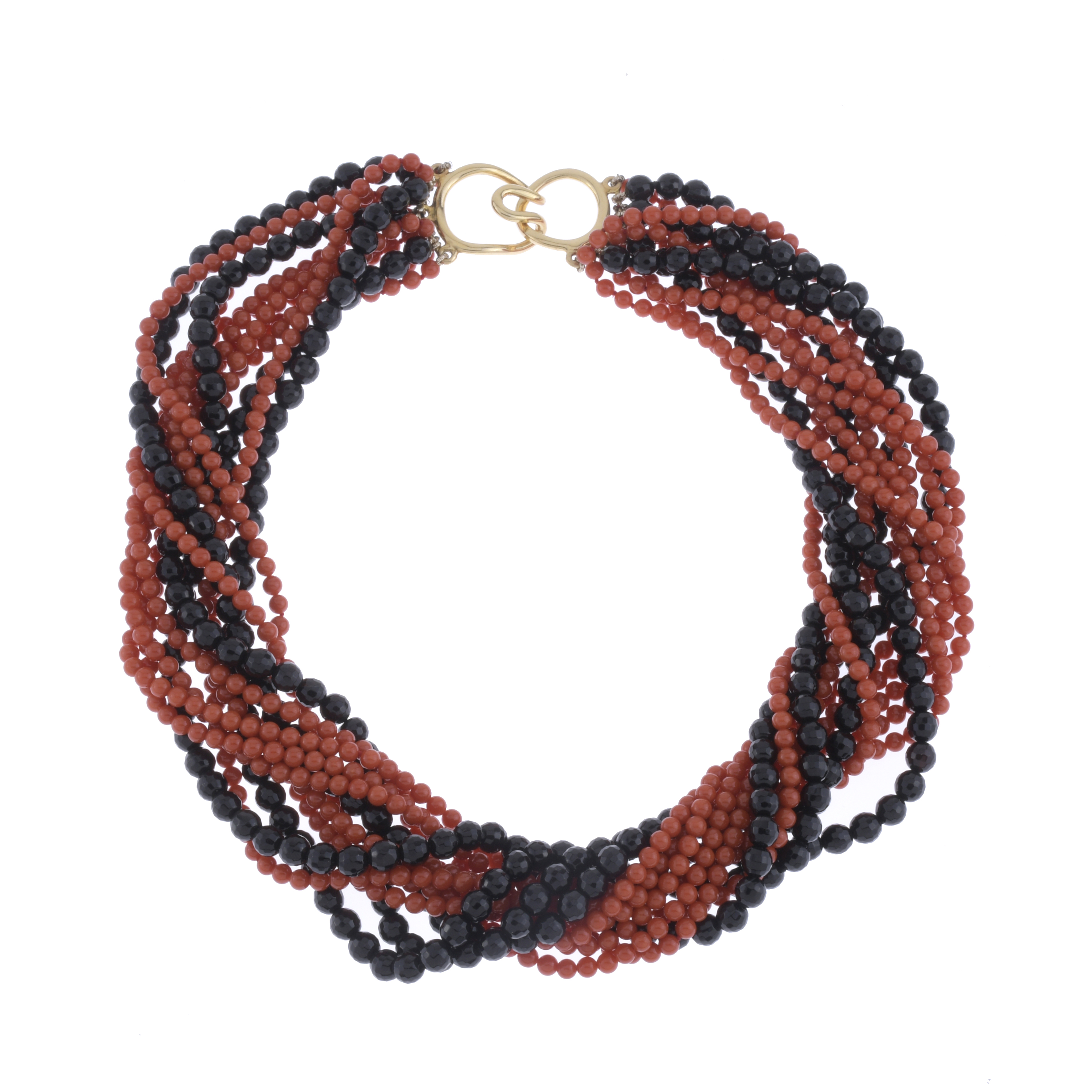 BRAIDED NECKLACE IN CARNELIAN AND ONYX.