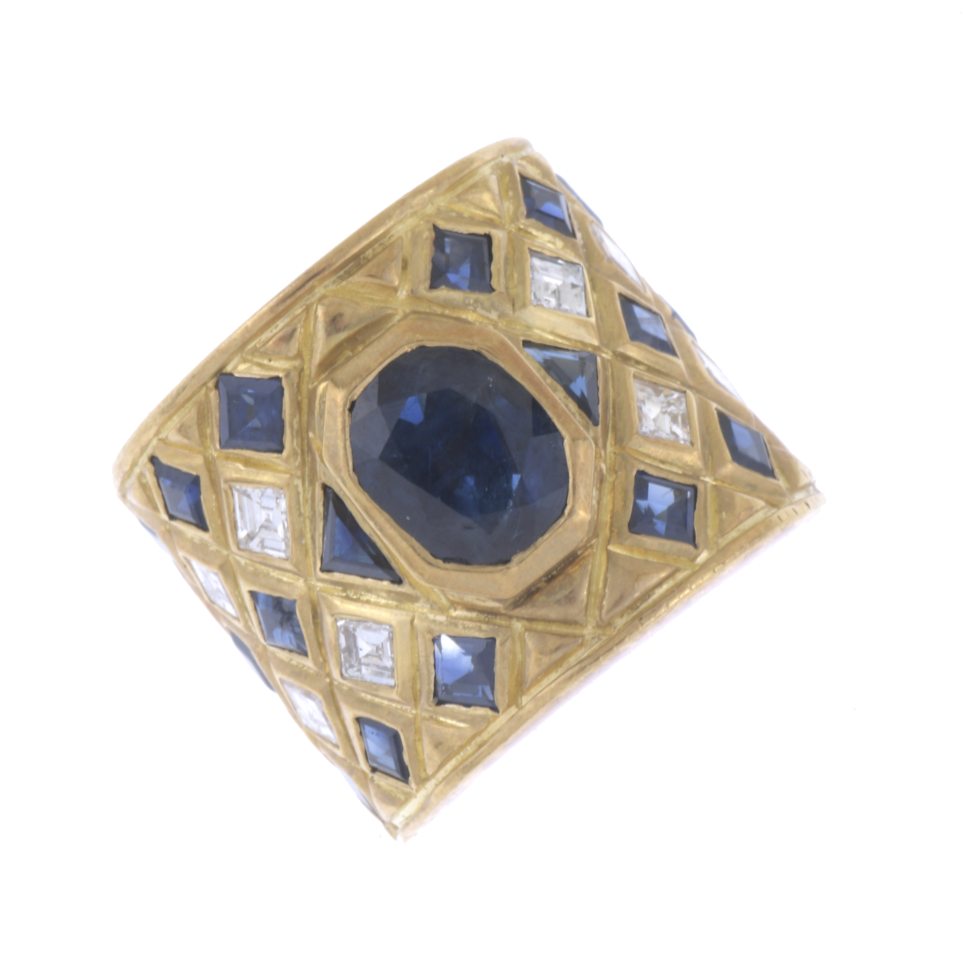 WIDE RING WITH SAPPHIRES AND DIAMONDS.