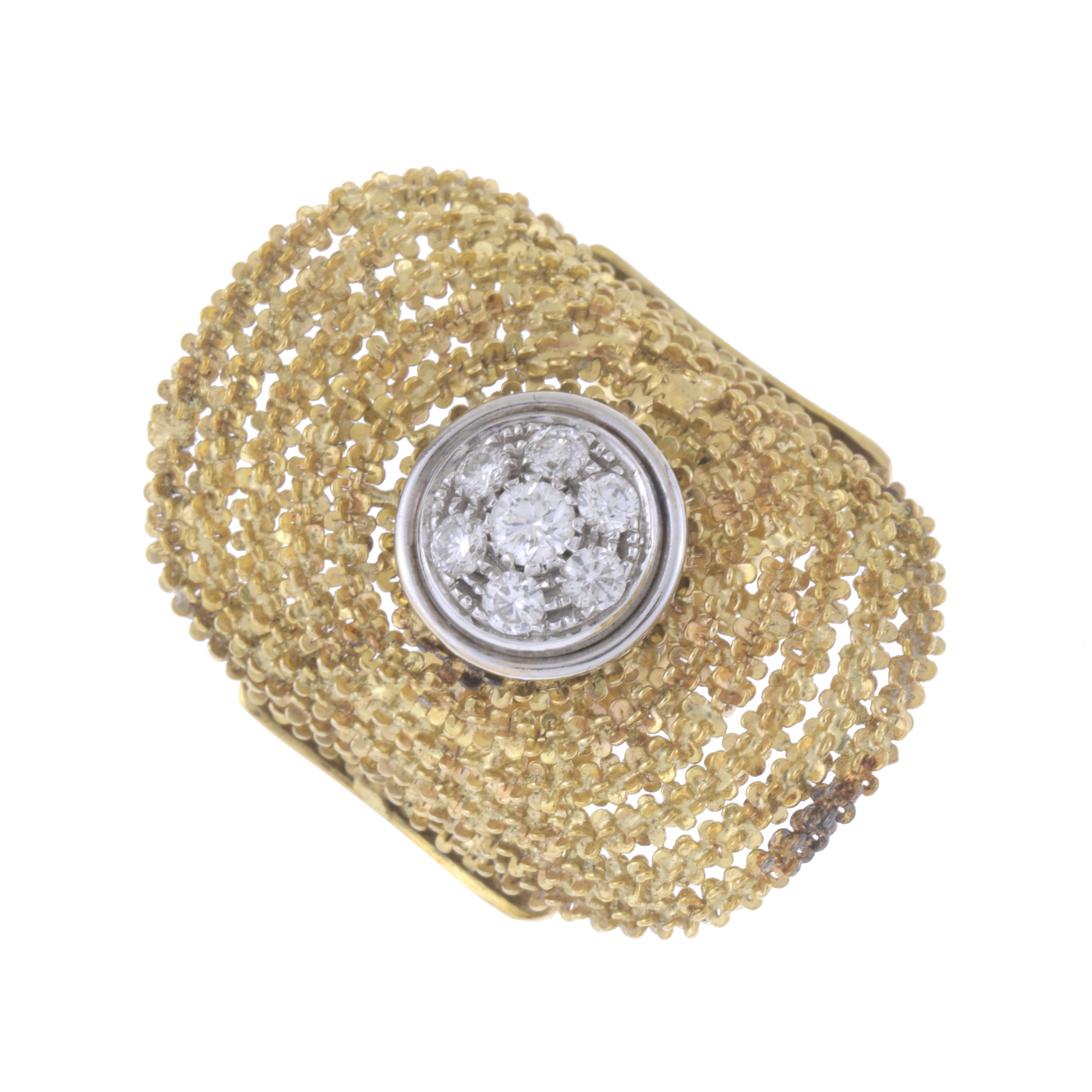 ORLANDINI. LARGE OVAL FILIGREE RING WITH DIAMONDS CENTRE.