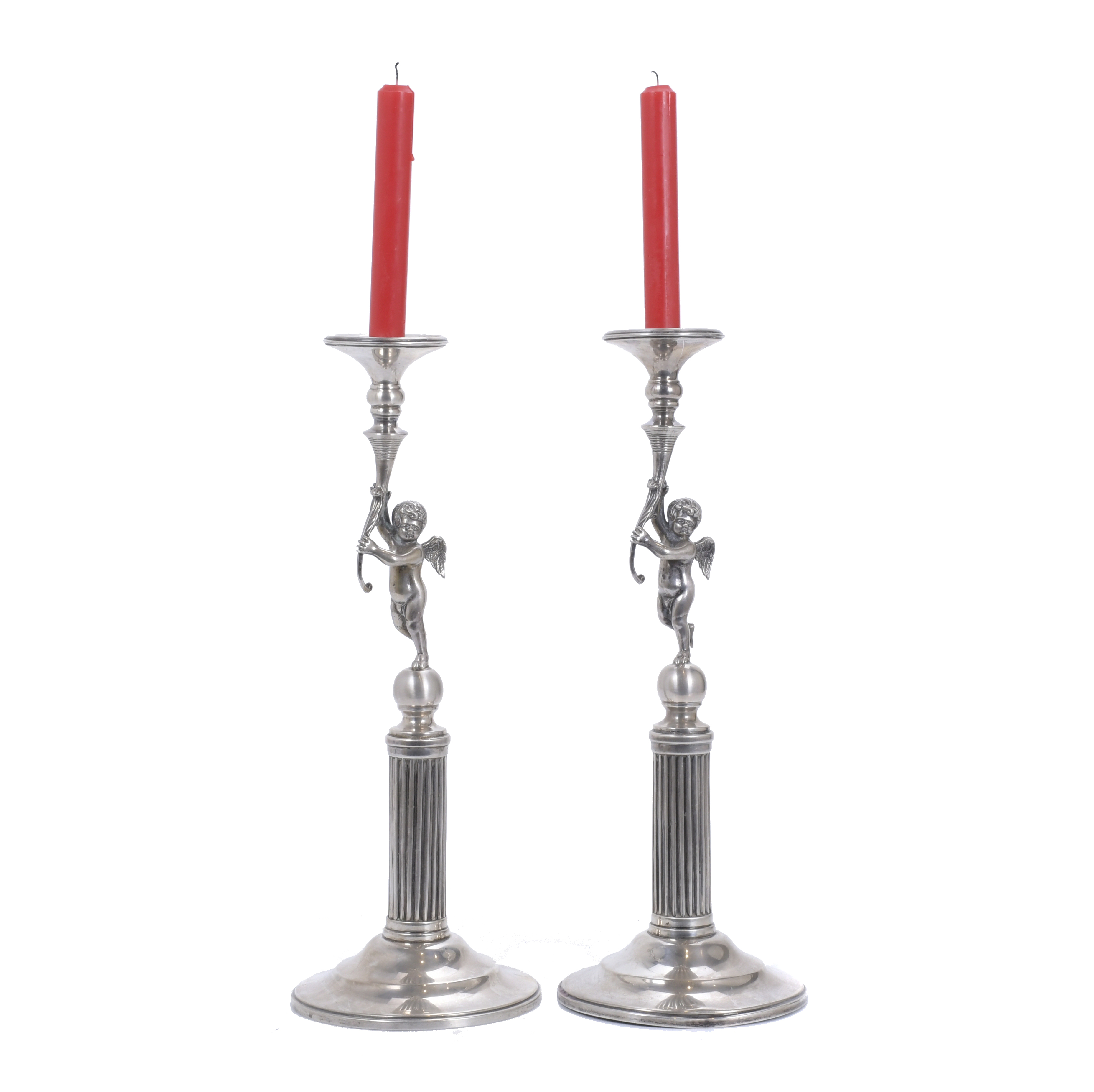 PAIR OF SILVER CANDELABRA.