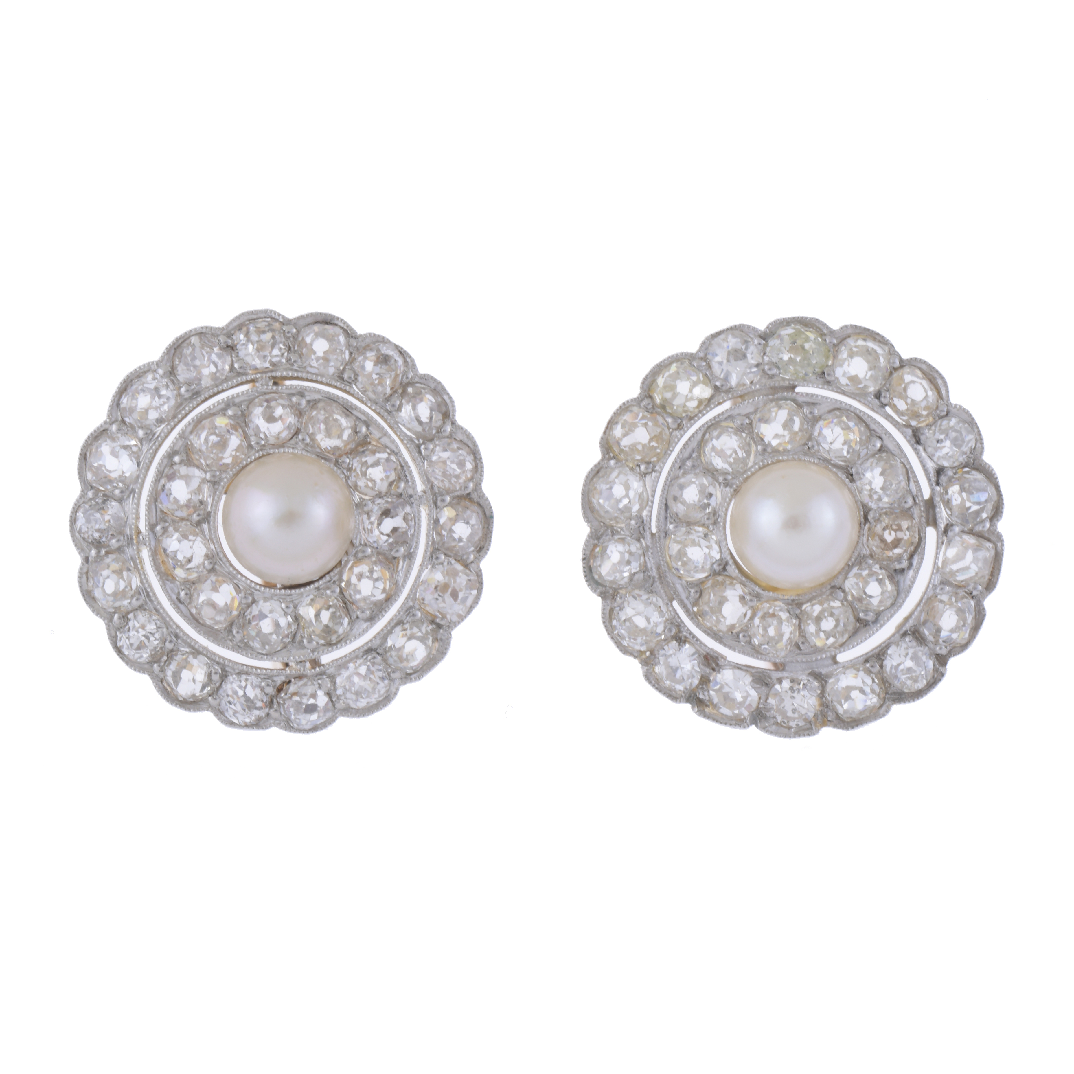DIAMONDS AND PEARLS ROSETTE EARRINGS. FIRST HALF OF THE 20T