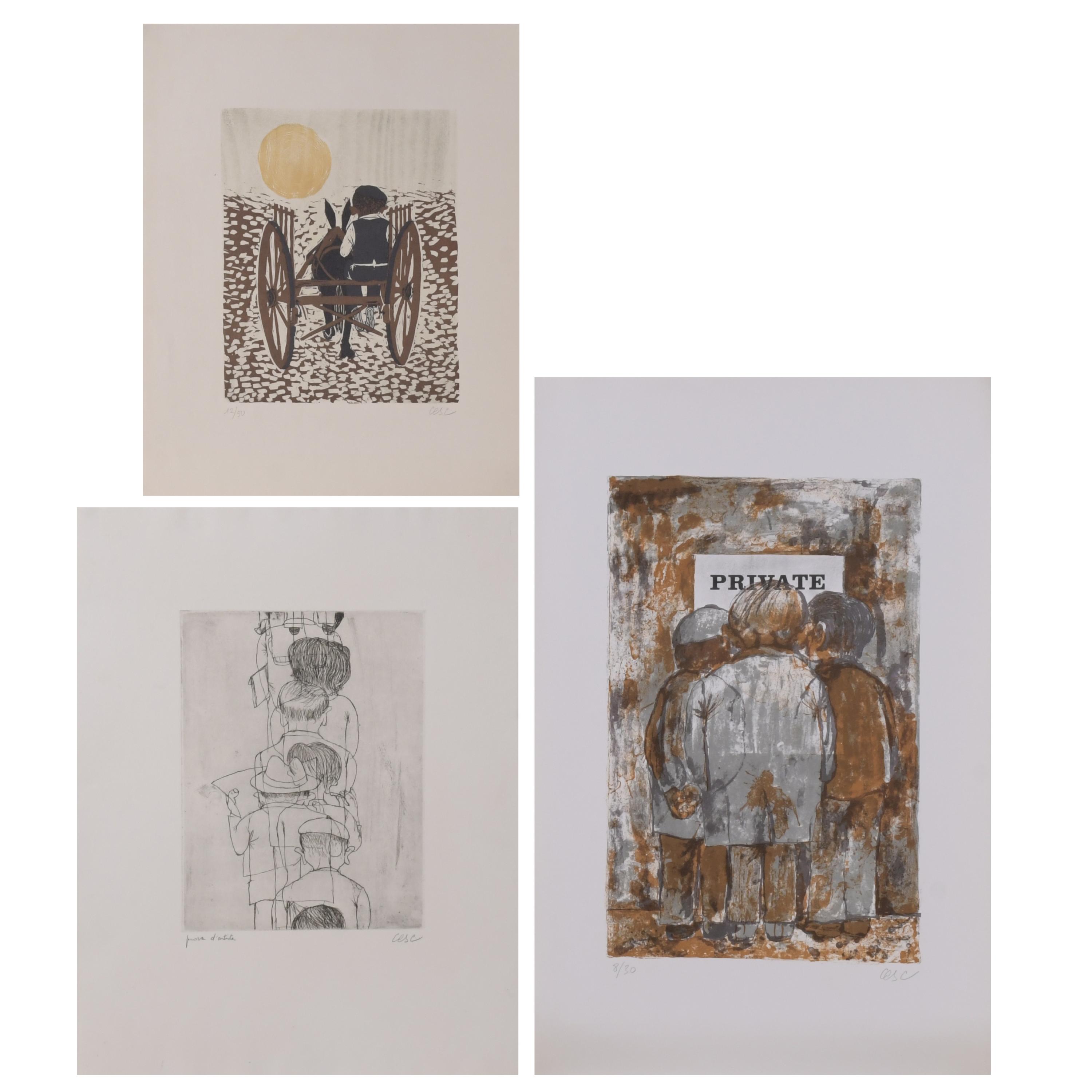 CESC (1926-2006).  Set of 2 lithographs and a print.