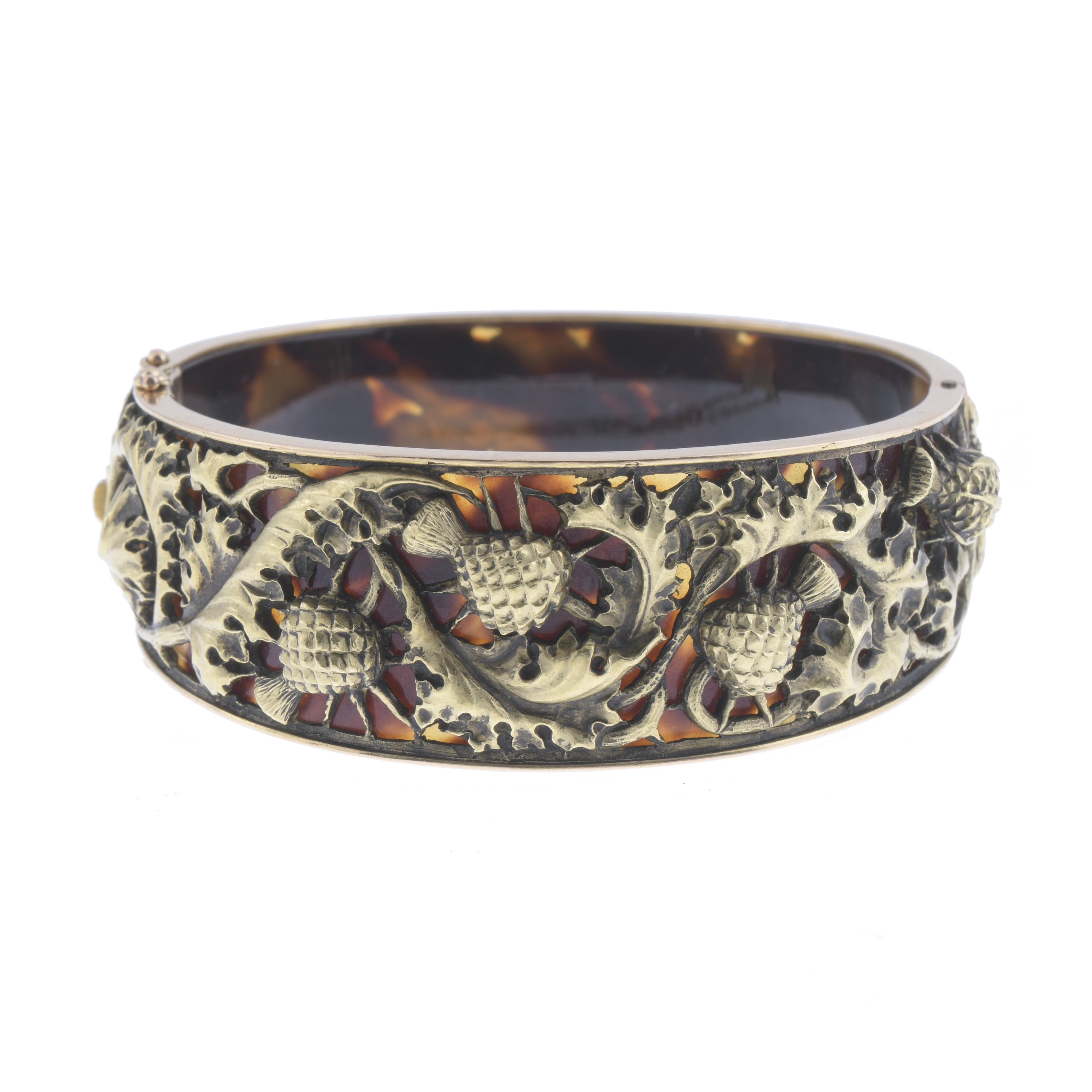 HALF SHANK GOLD AND TORTOISESHELL BRACELET, CIRCA 1925