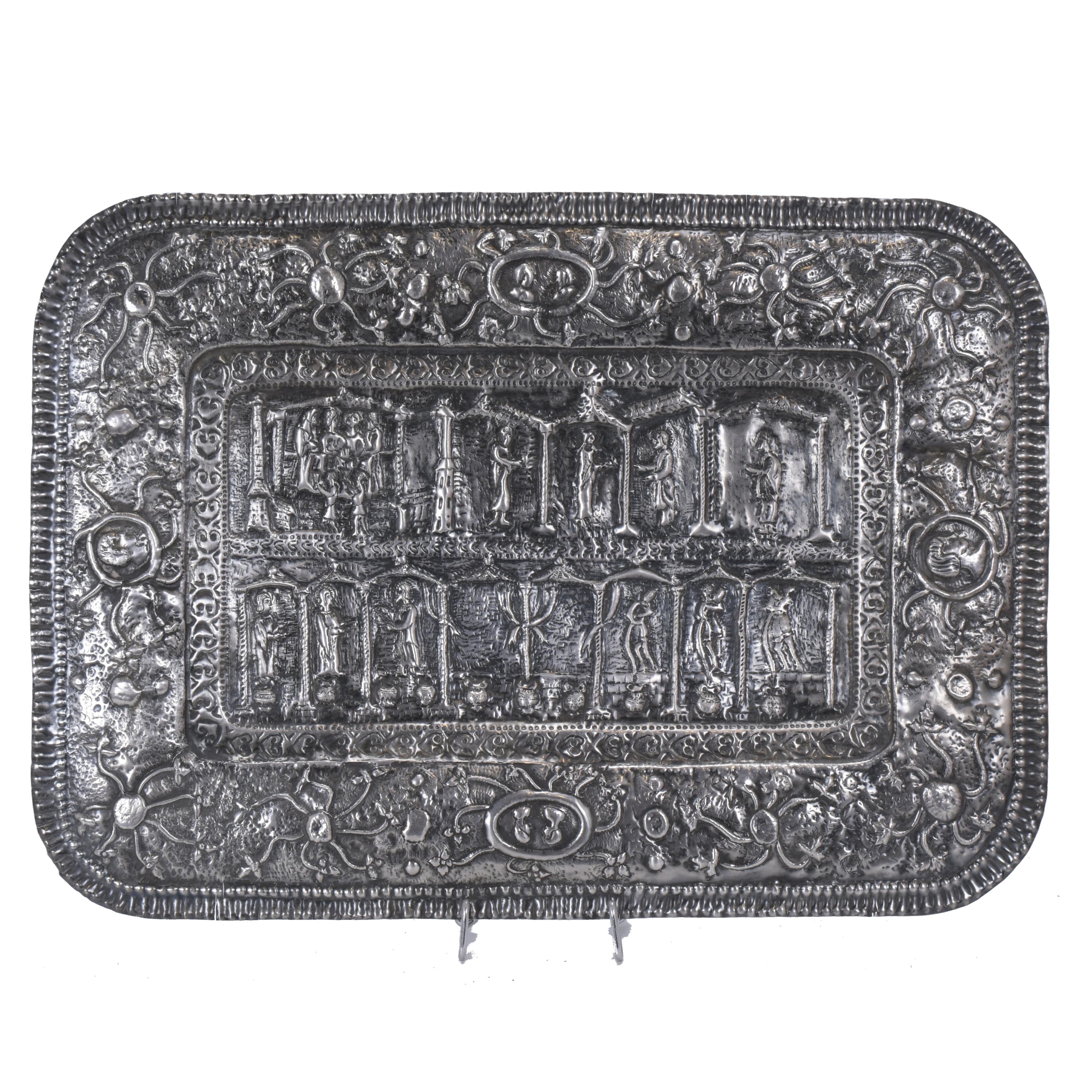 EMBOSSED SILVER TRAY. 