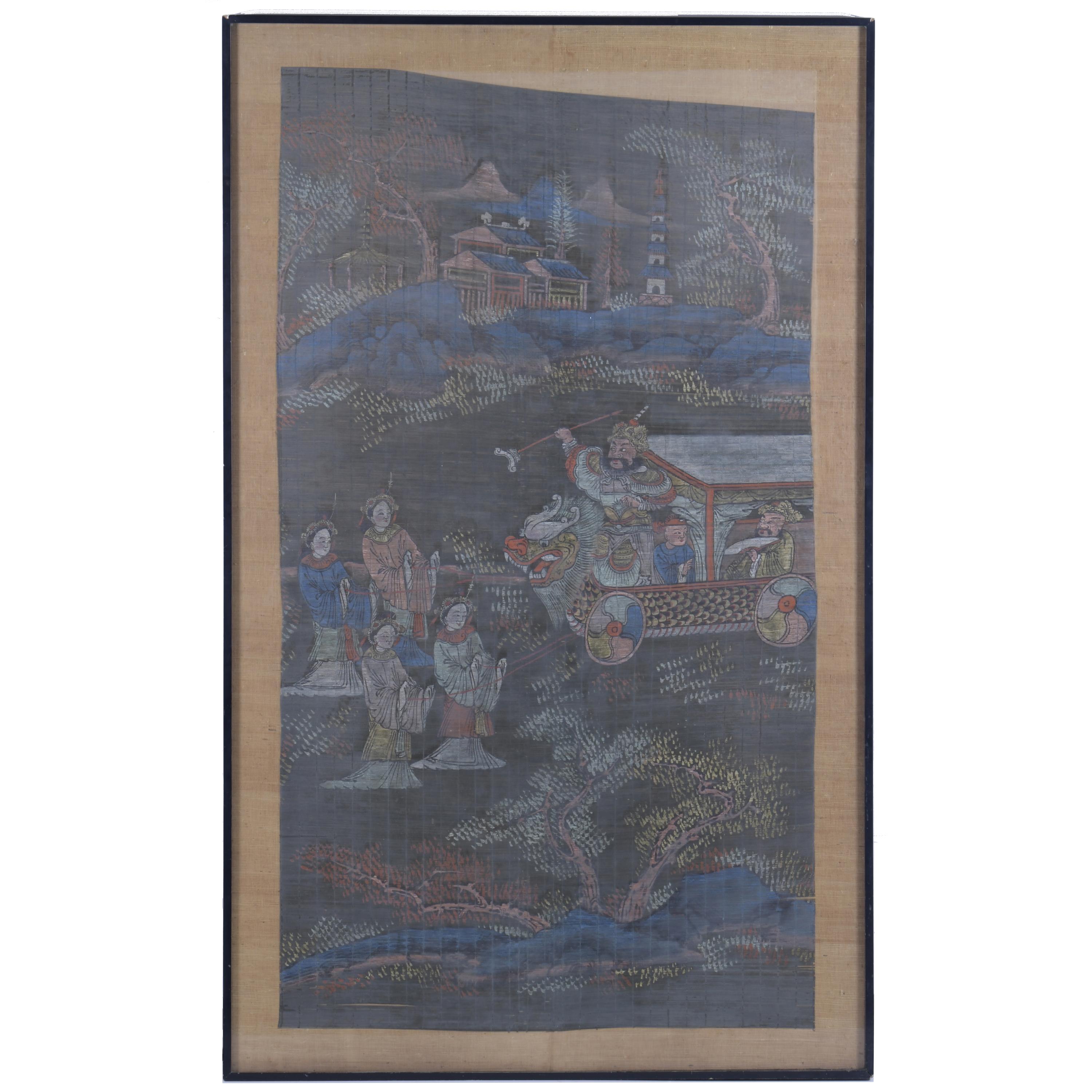 20TH CENTURY CHINESE SCHOOL. ORIENTAL-LIKE SCENE ON BAMBOO 