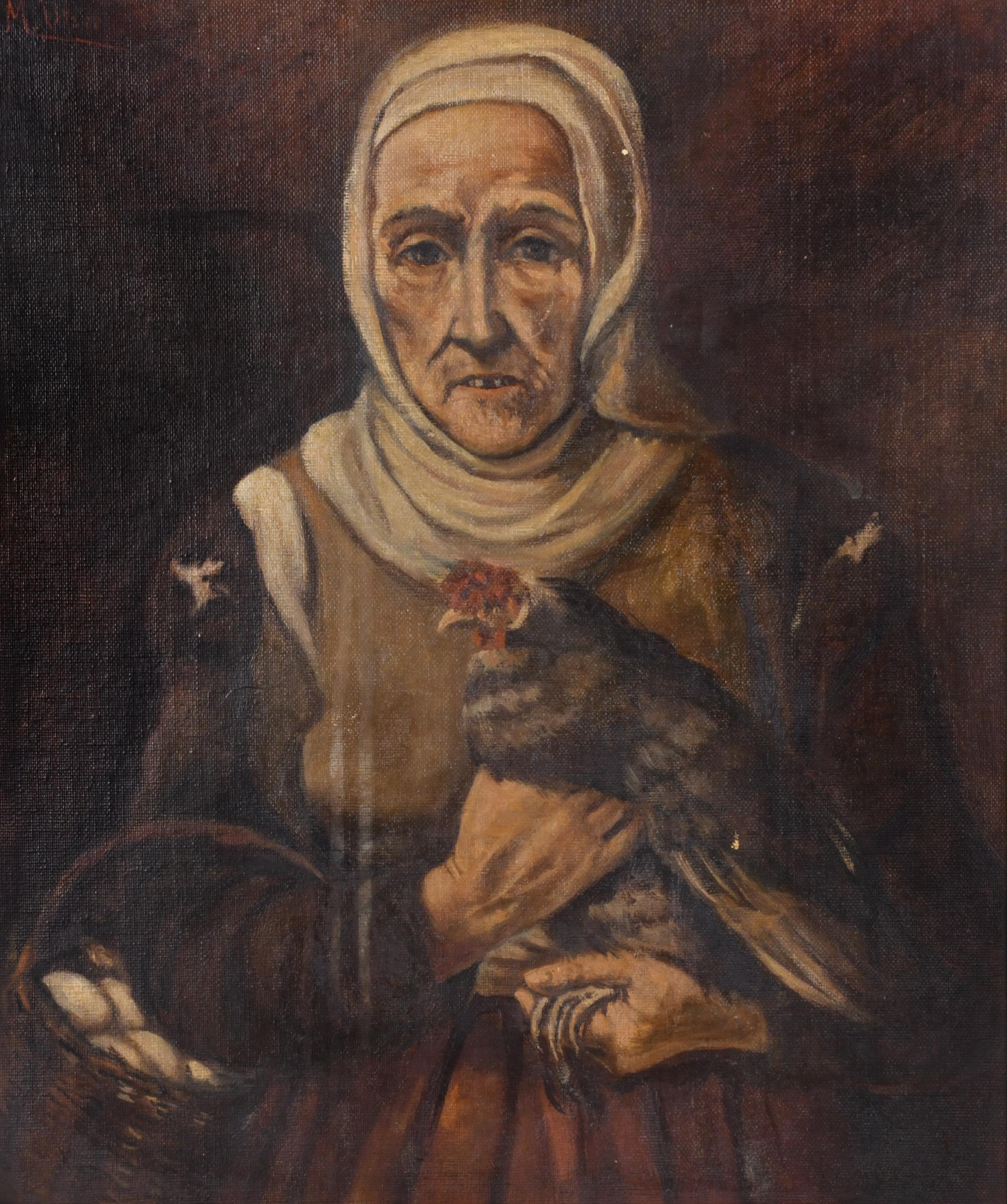 20TH CENTURY SPANISH SCHOOL. ‘Old woman with a rooster’.