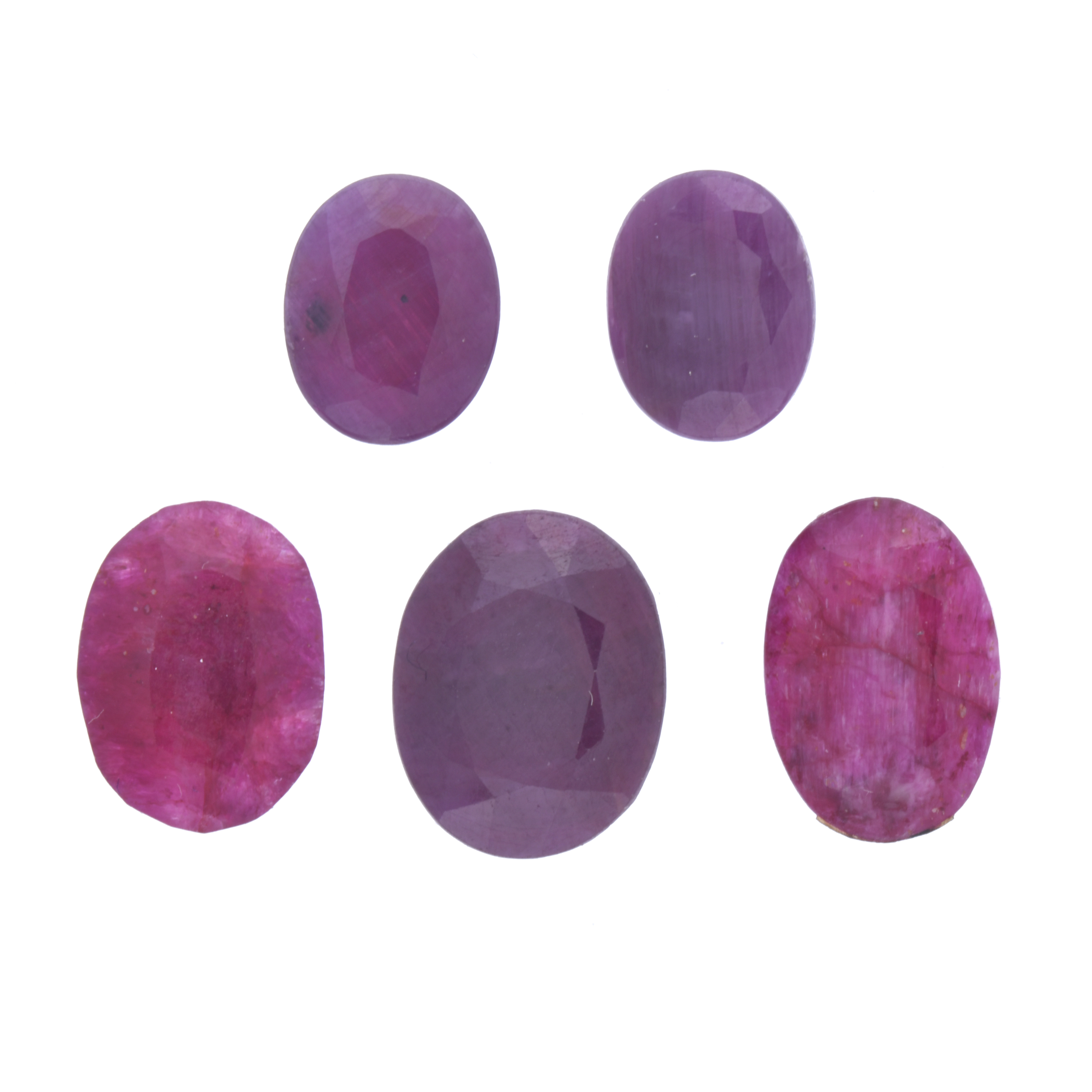 Set of five unmounted rubies.