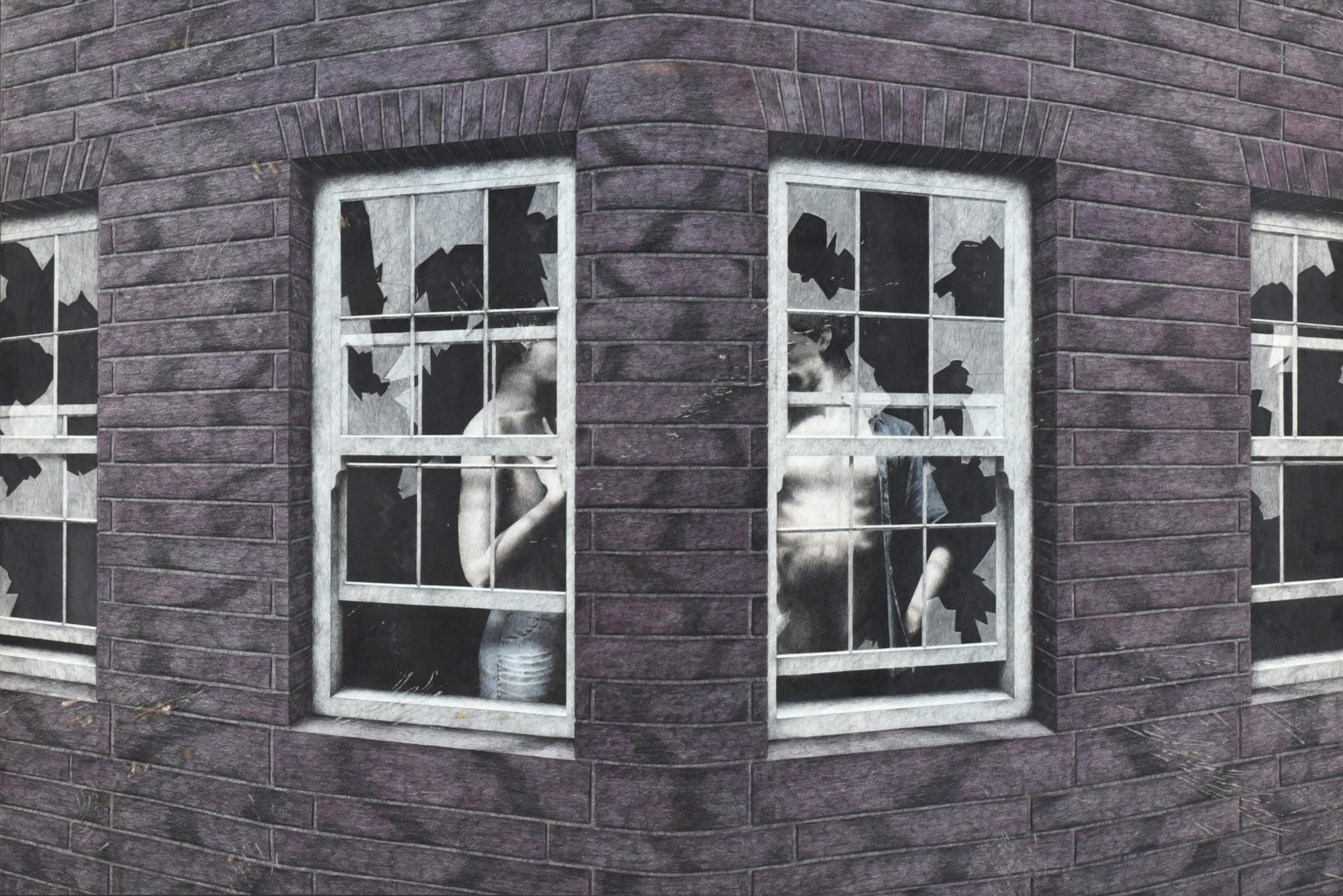 ROBERTO GONZÁLEZ FERNÁNDEZ (1948).  "Ventanas rotas y figur