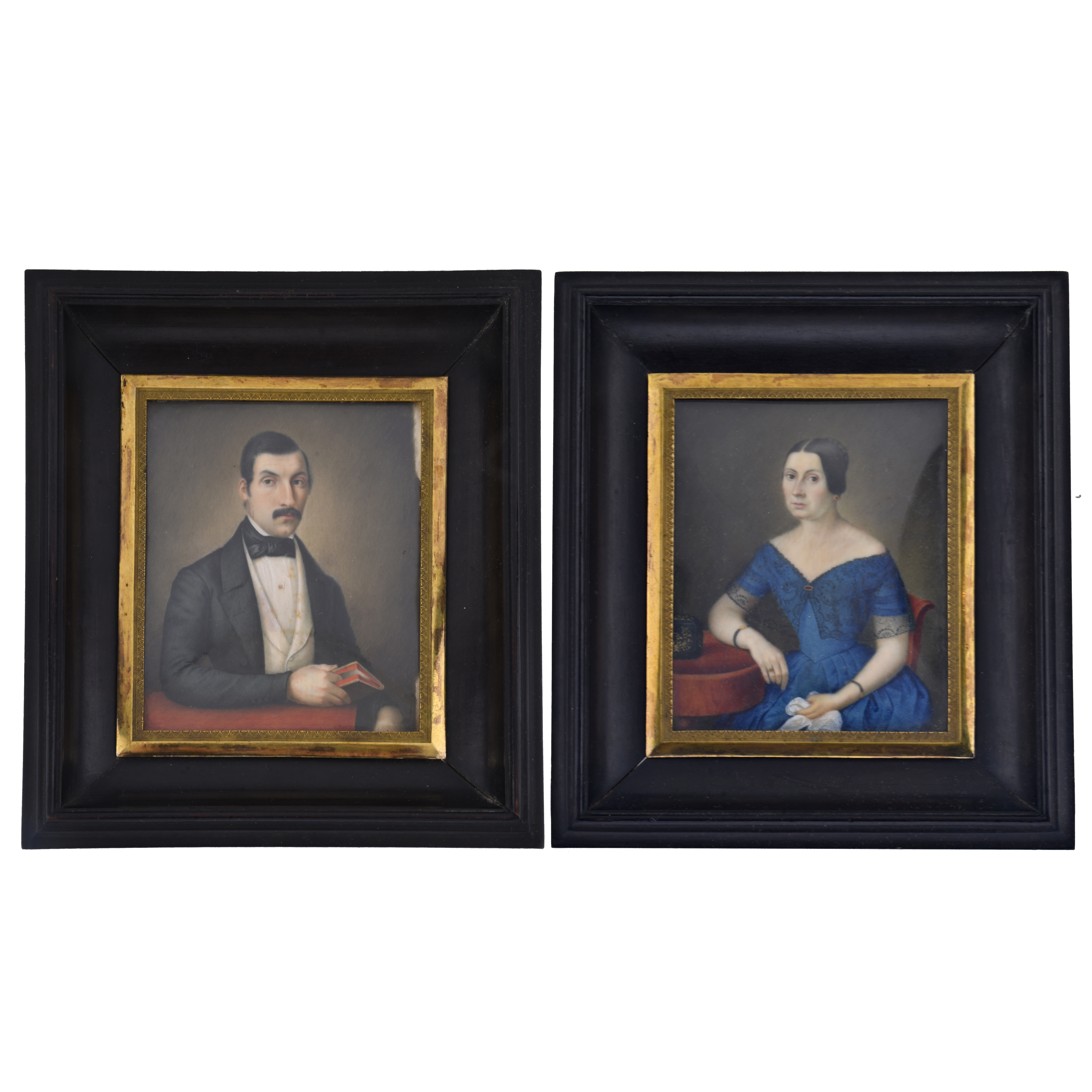  ESCUELA ESPAÑOLA, SIGLO XIX.  Pareja de miniaturas estilo 