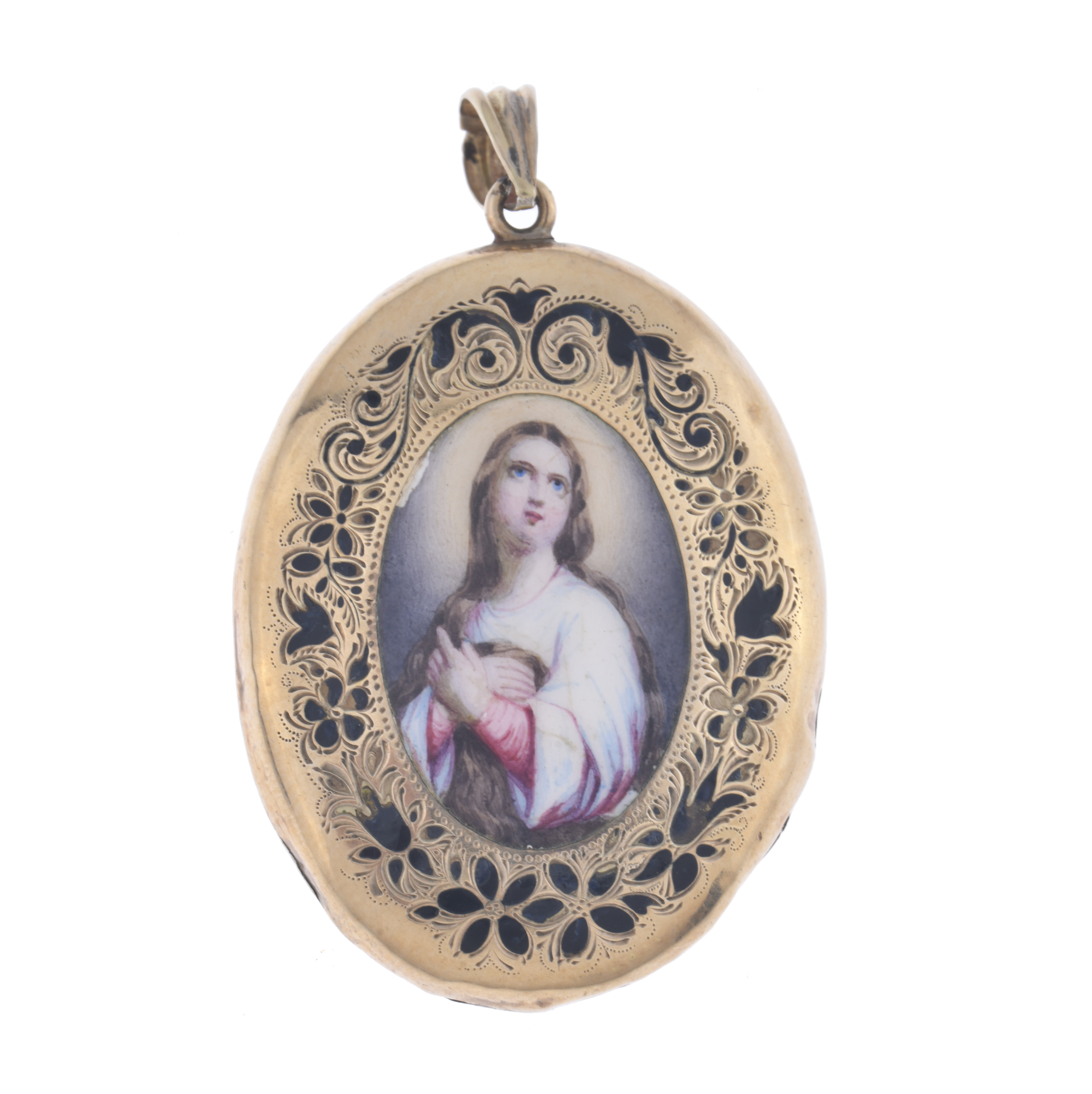Colgante guardapelo con imagen de la virgen, siglo XX. 