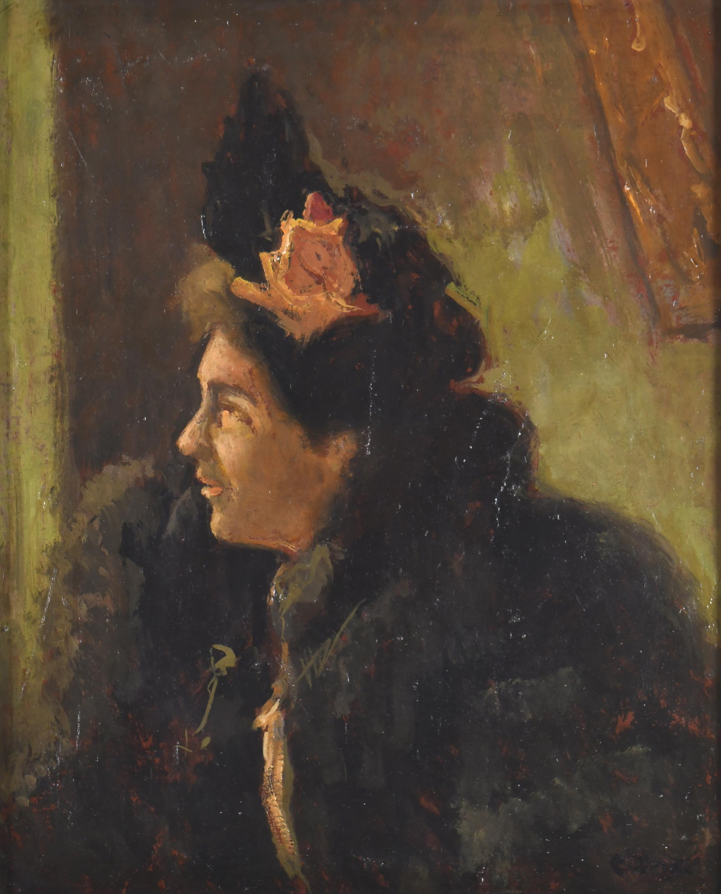 ESCUELA ESPAÑOLA, PPS. SIGLO XX.  "Mujer con rosa". 