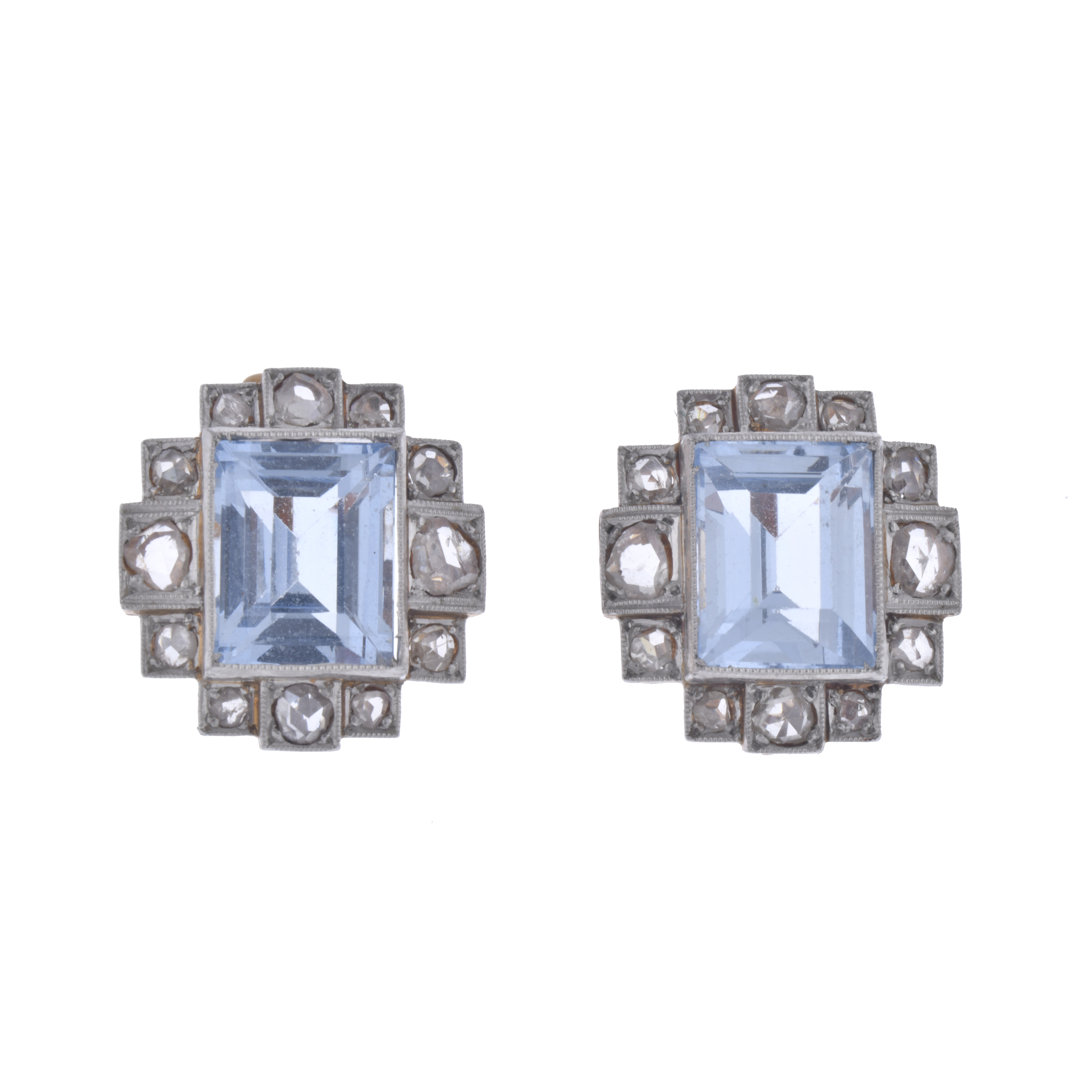 Pendientes estilo art déco con diamantes y topacio azul.
