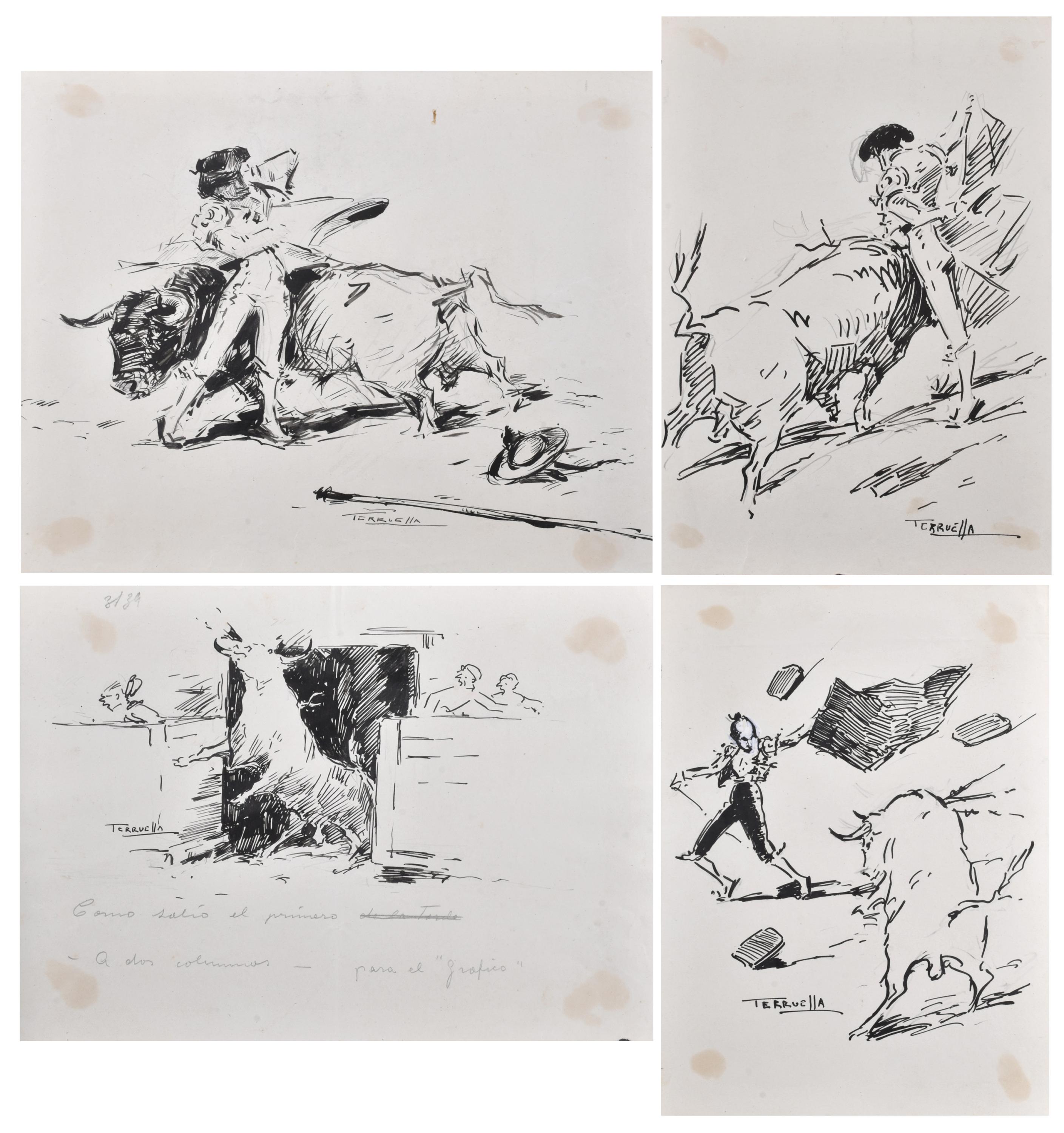 JOAQUIM TERRUELLA MATILLA (1891-1957). 4 drawings on bullfi