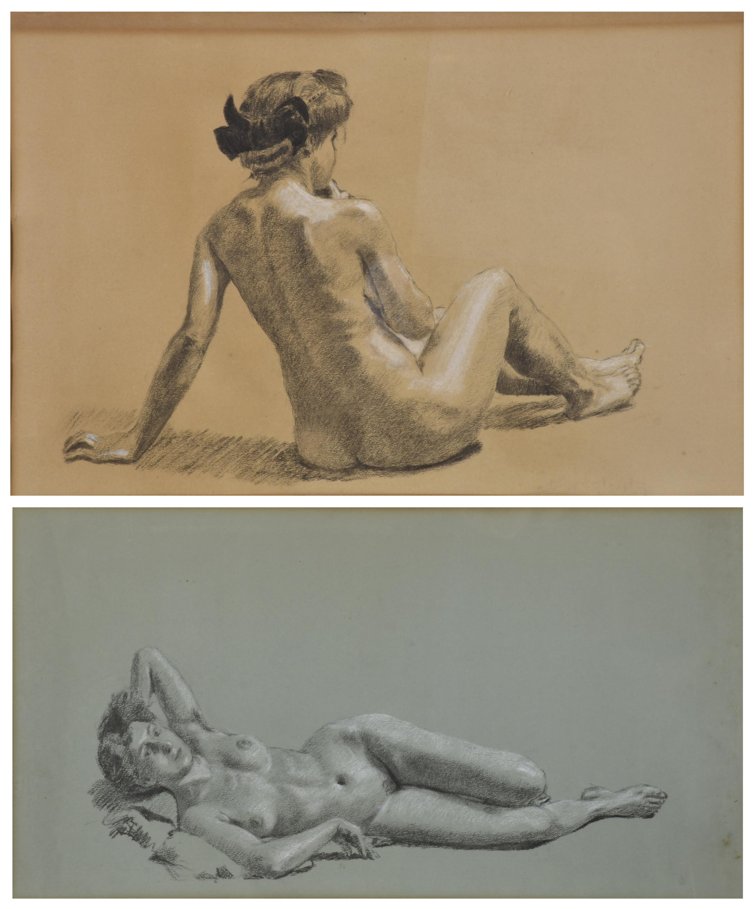 ESCUELA ESPAÑOLA, SIGLO XX. Pareja de desnudos femeninos.