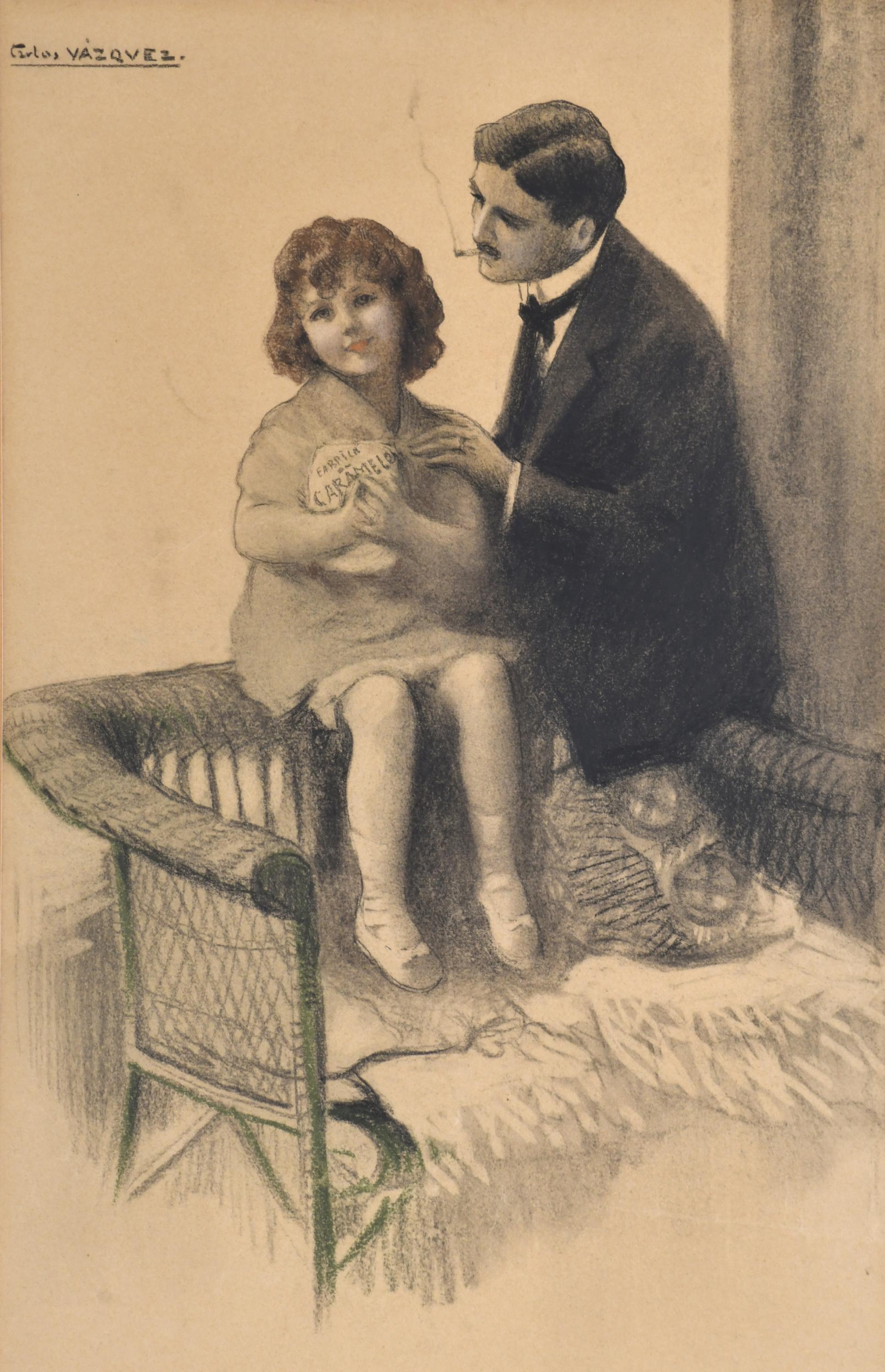 CARLOS VÁZQUEZ (1869-1944) "En la mejor compañía", circa 19