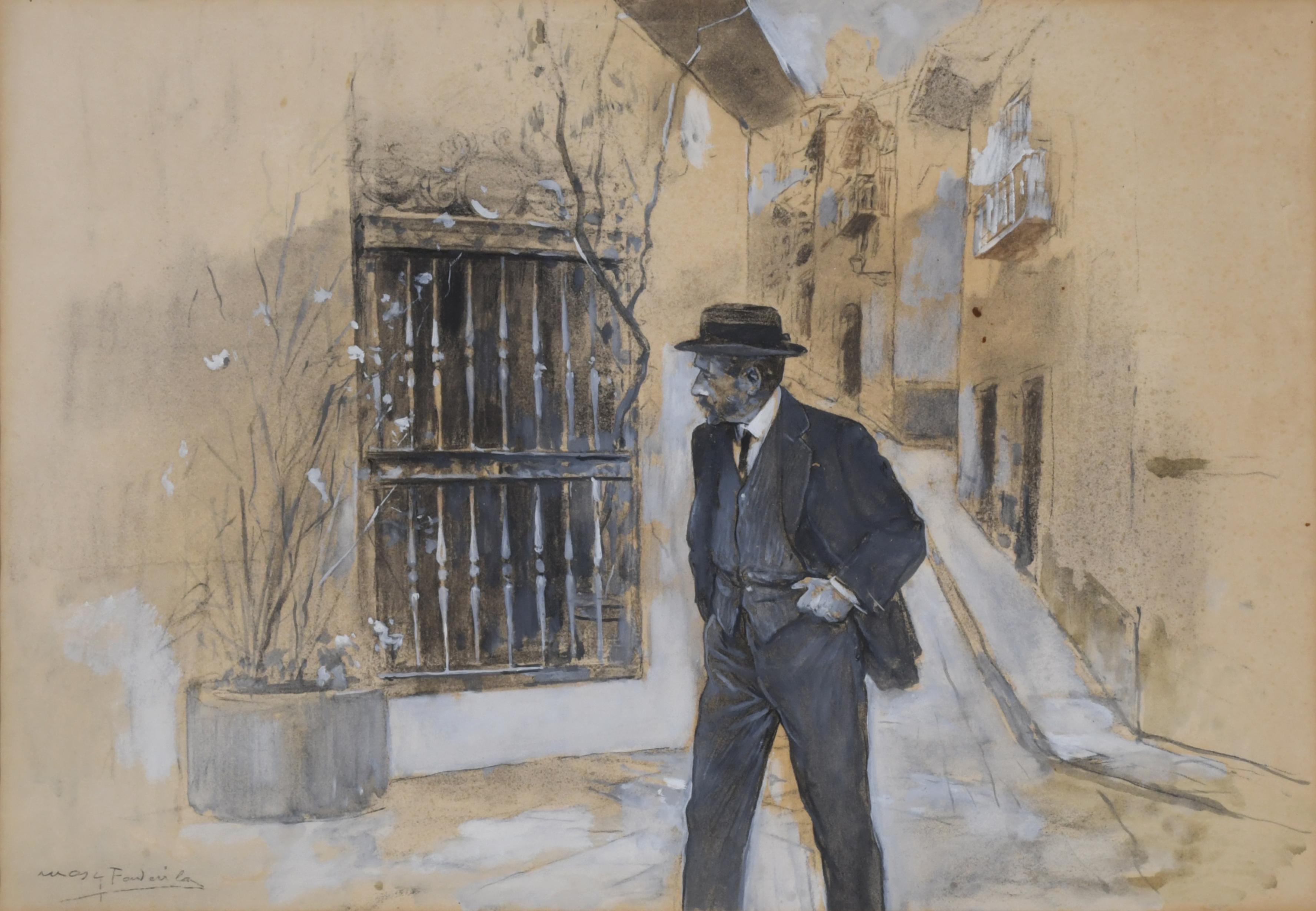 ARCADI MAS I FONDEVILA (1852-1934). "Gentleman walking down