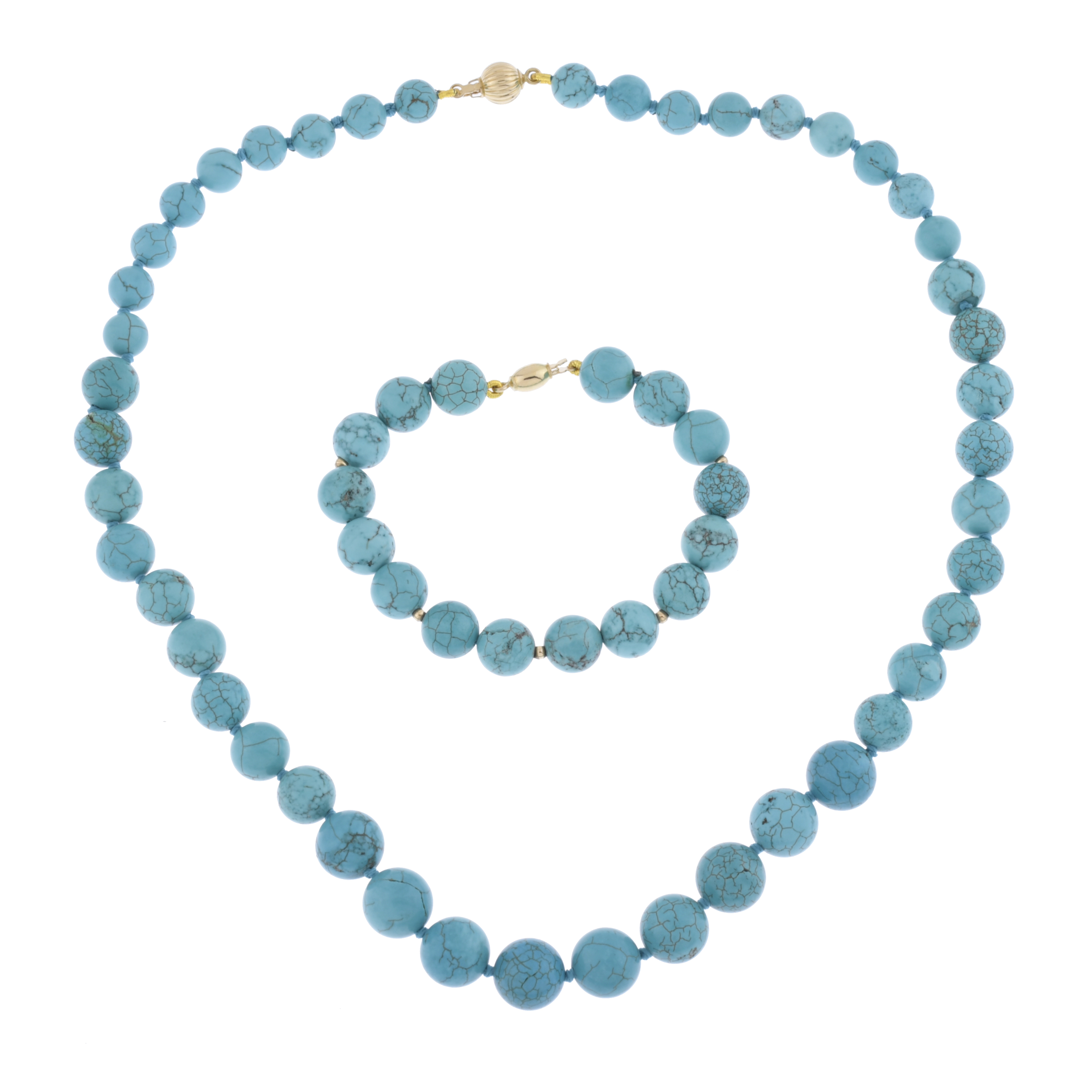 Conjunto de collar y pulsera de turquesas.