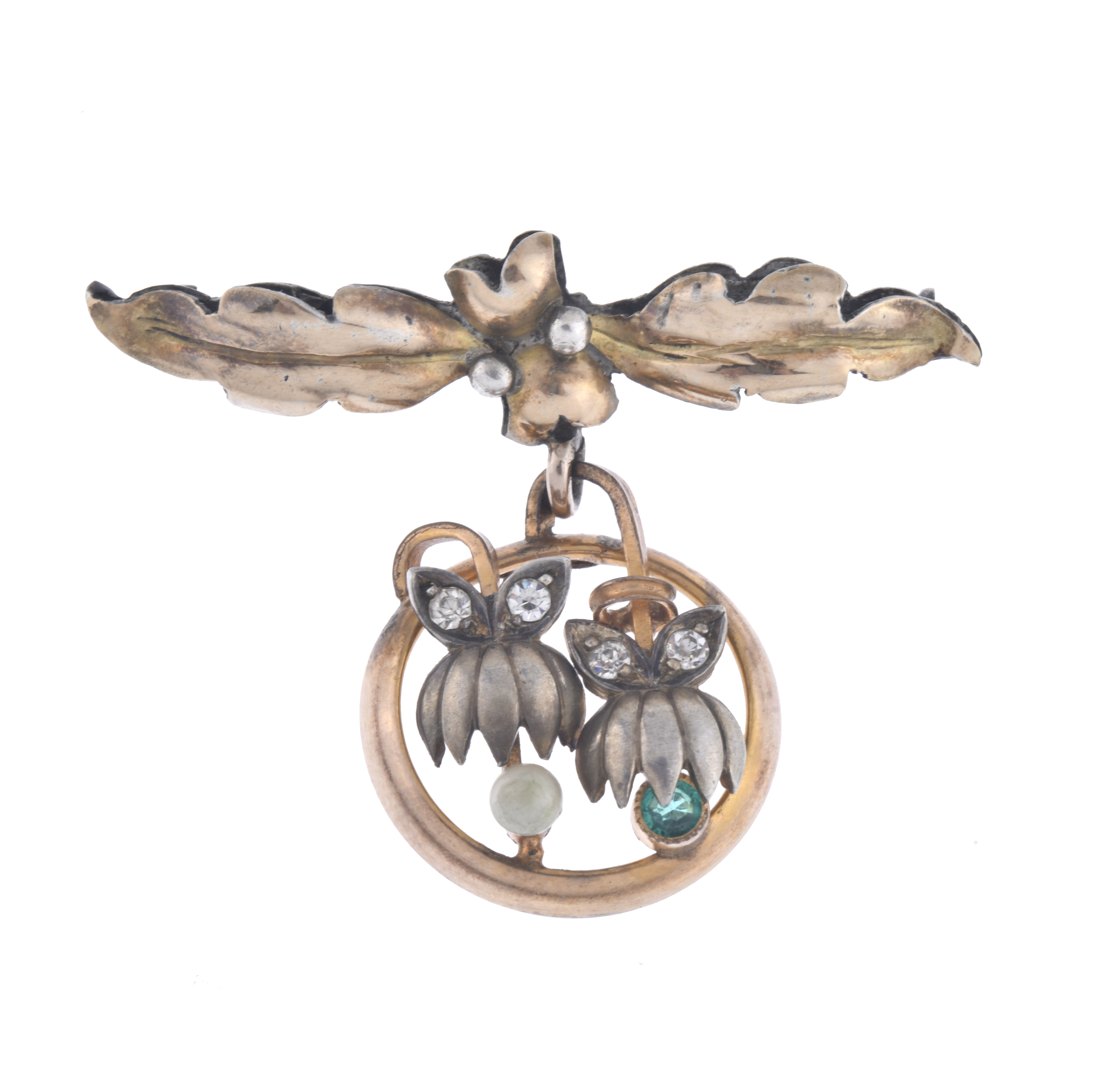 Modernist style diamonds brooch with pendant.