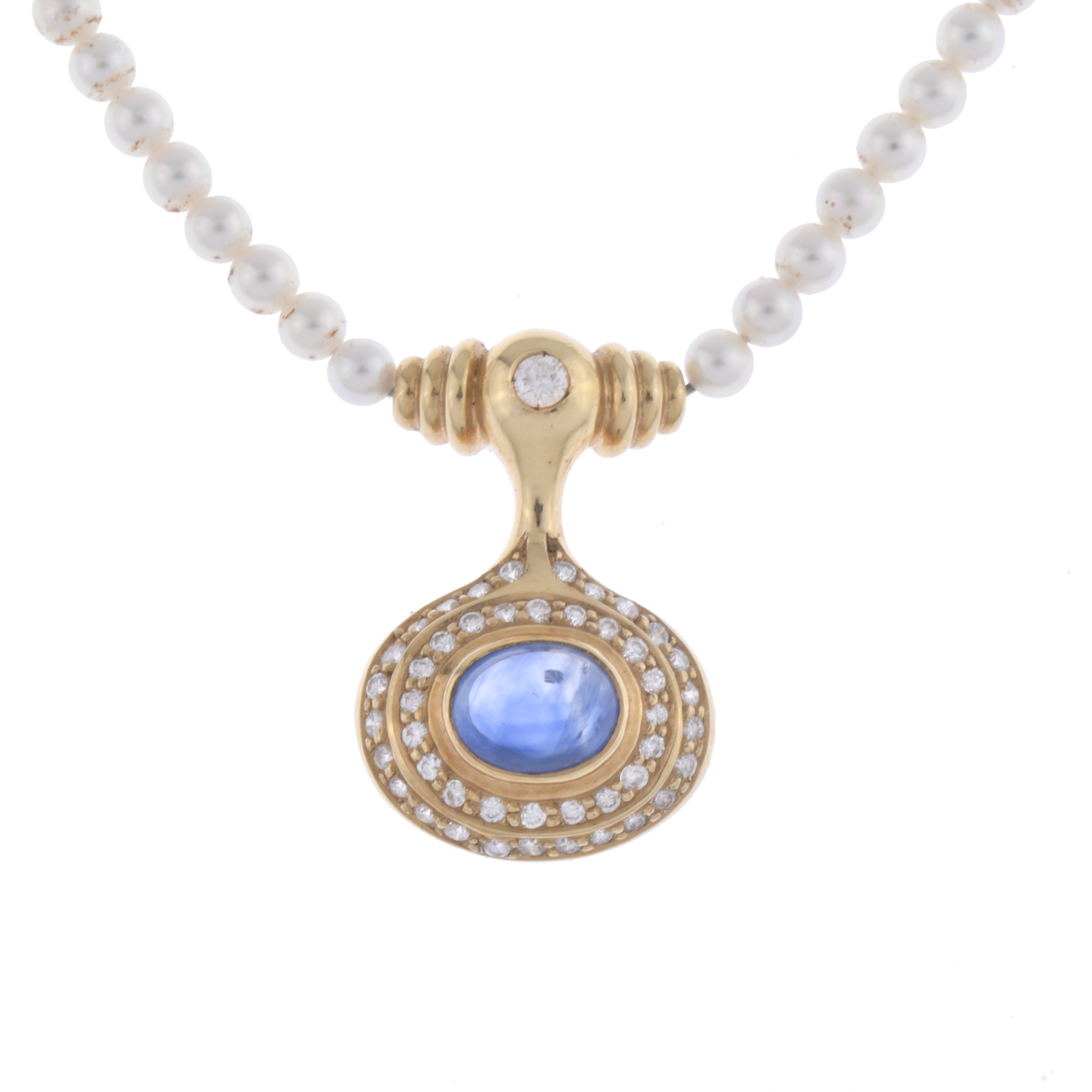 Gargantilla de perlas con colgante en oro, zafiro y diamant