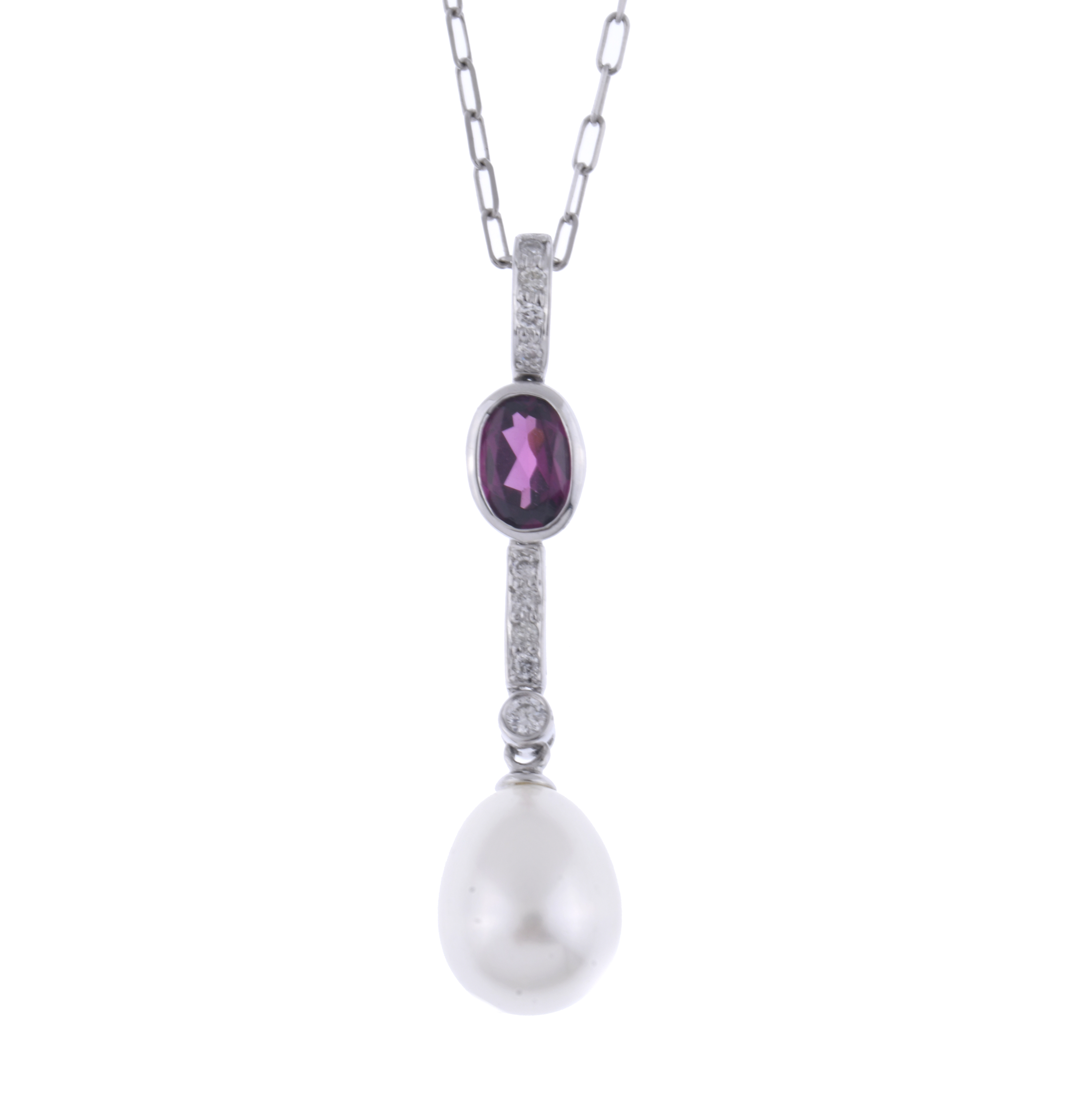 Collar con colgante con perla, amatista y diamantes.