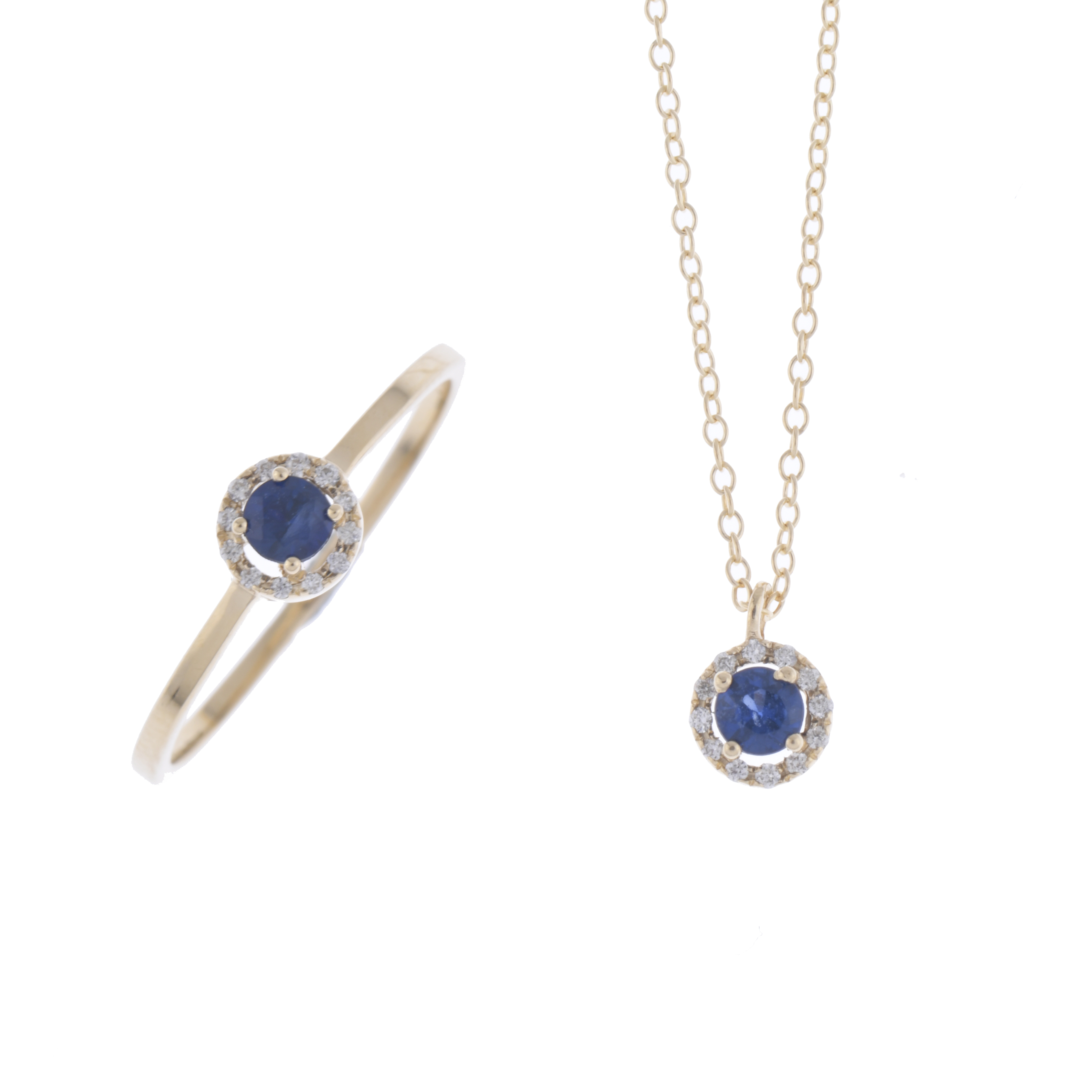Conjunto de anillo y collar colgante con zafiro y rosetón d
