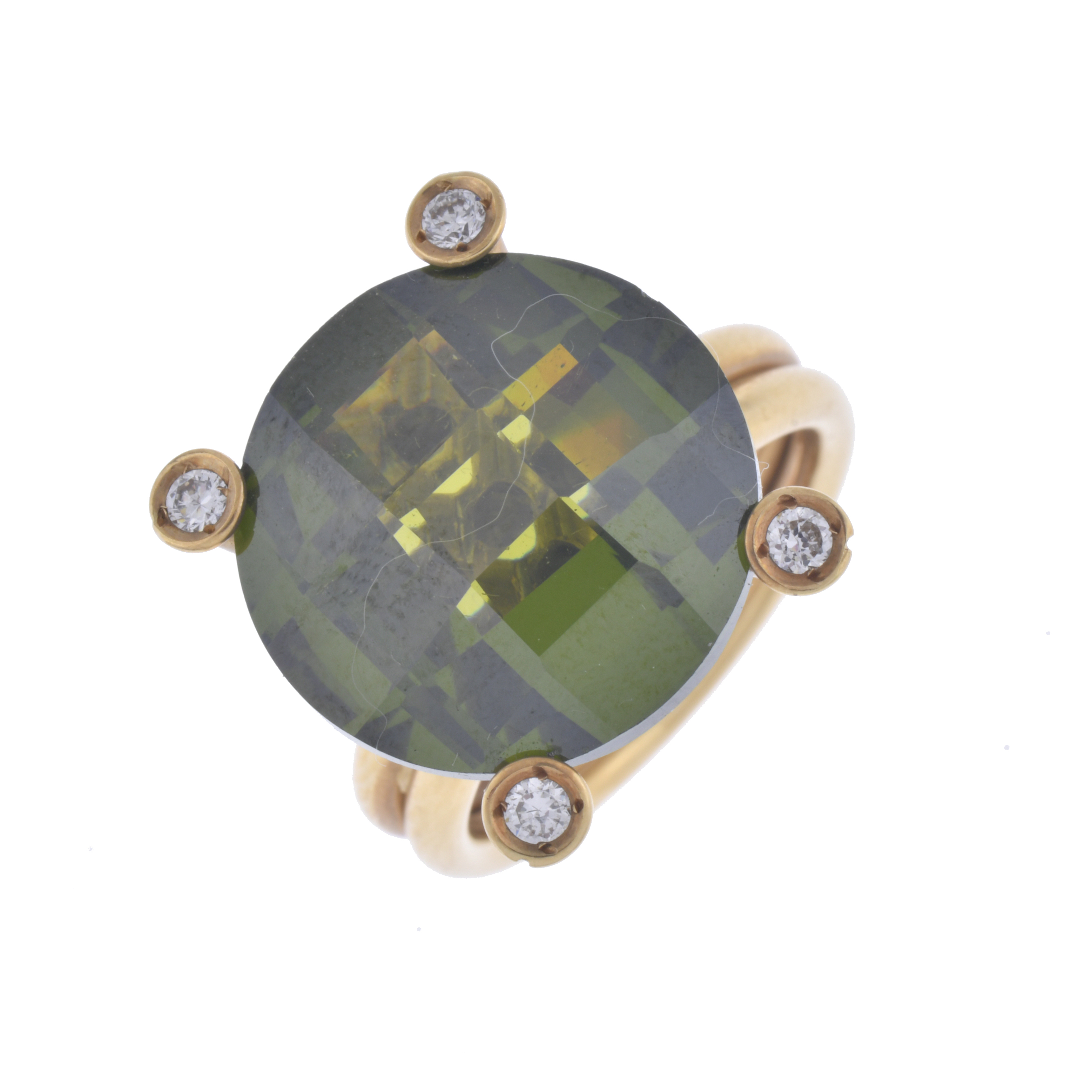Anillo con topacio verde y circonitas.