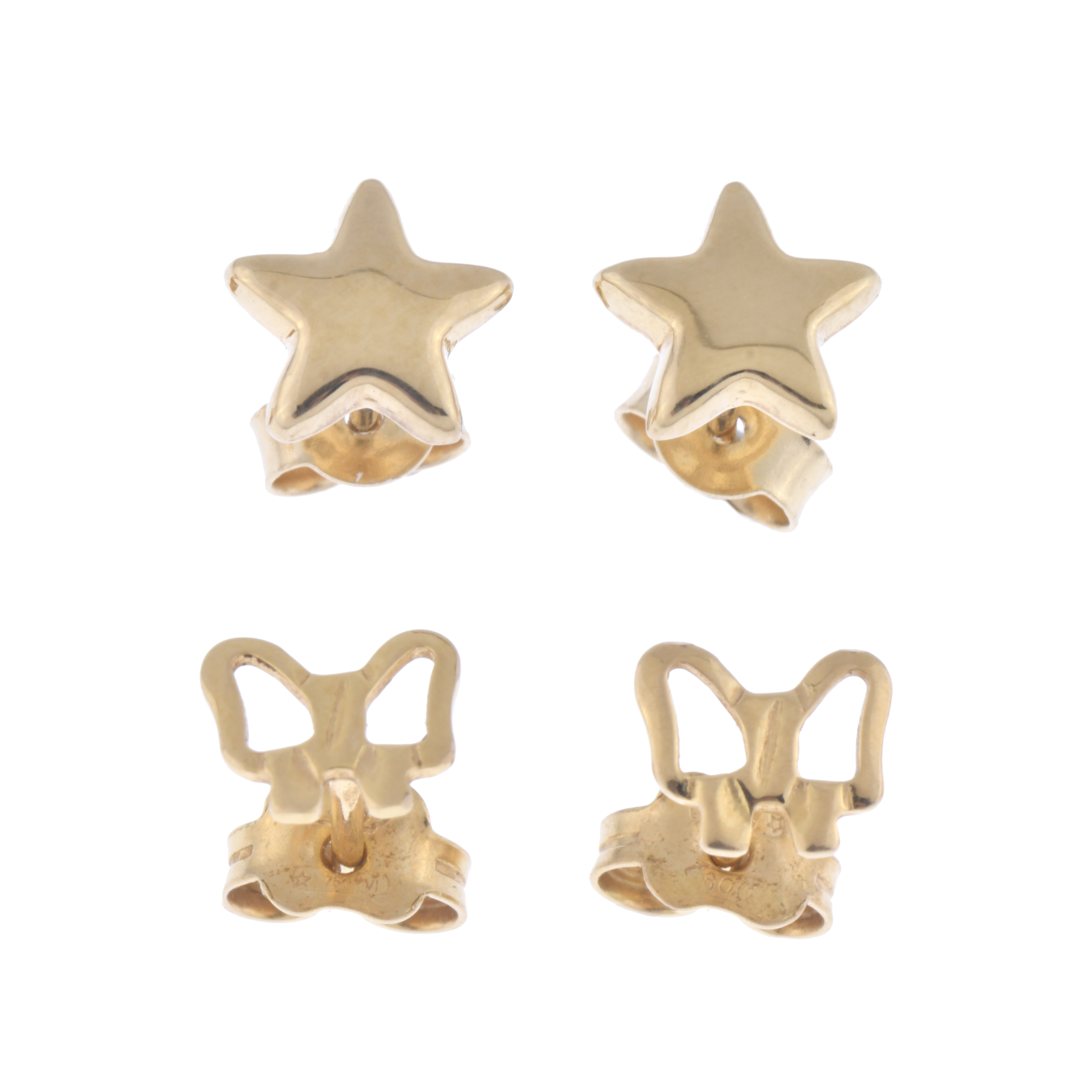 Two pairs of earrings in the shape of a butterfly and a sta