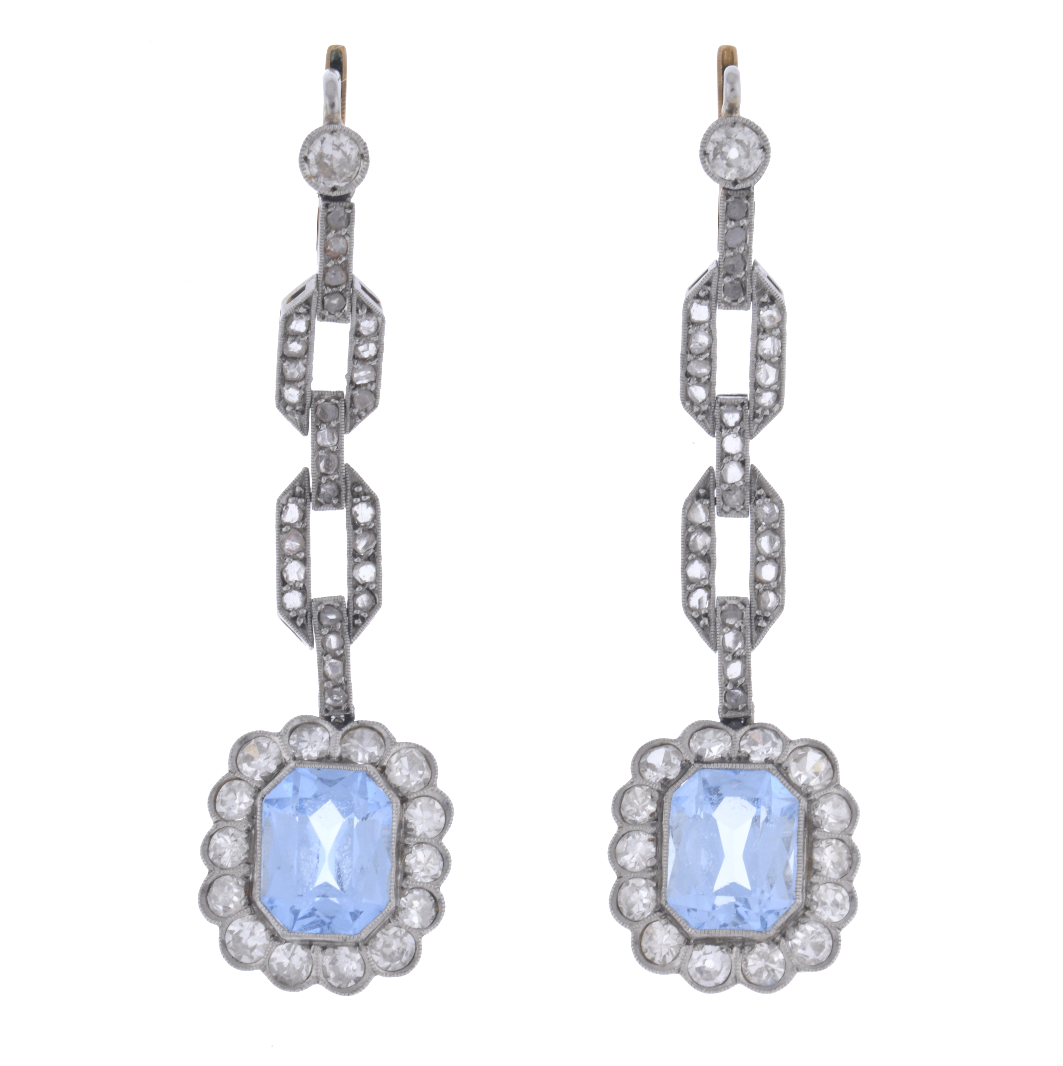 Pendientes art déco con aguamarina y diamantes.