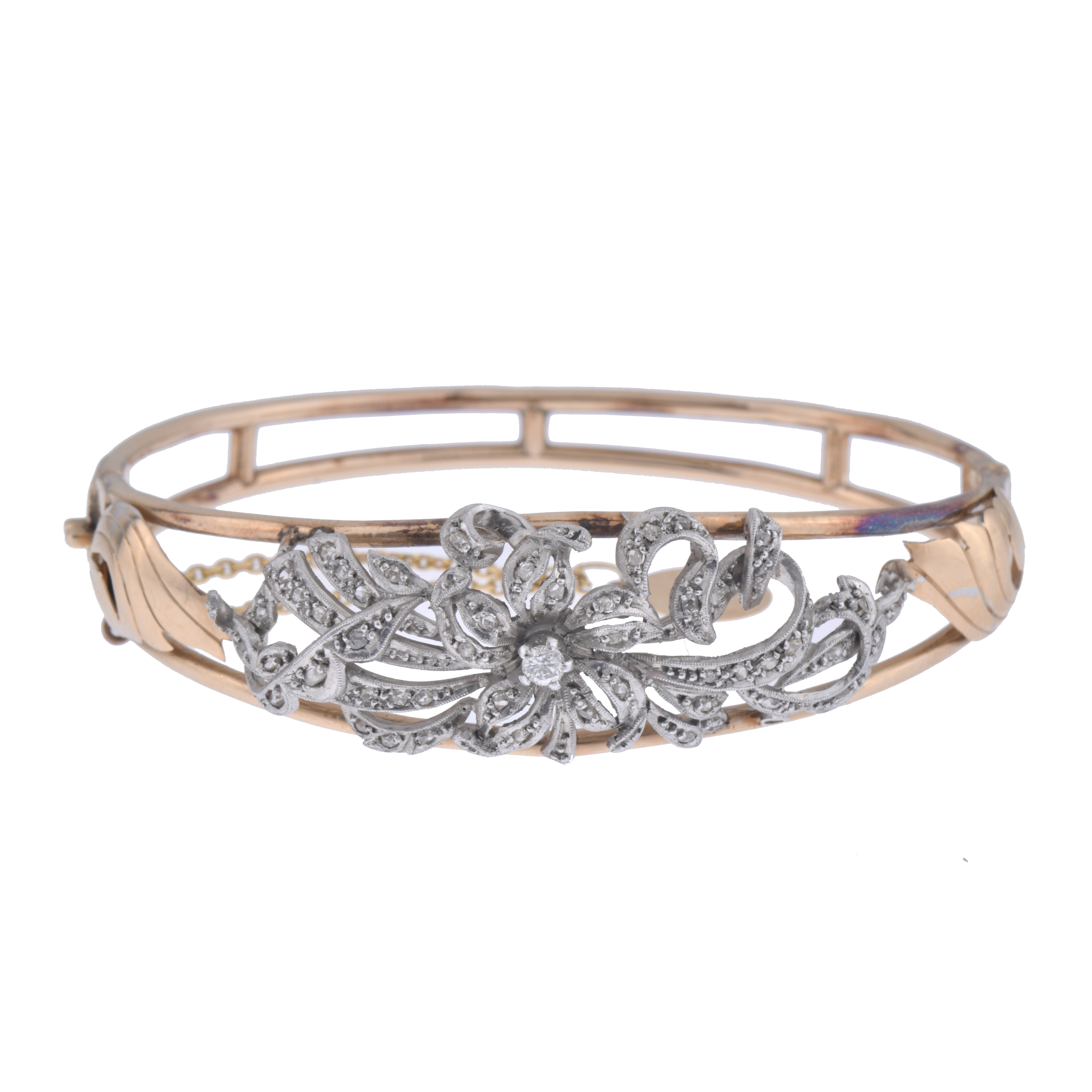 Pulsera belle époque con motivos florales y diamantes.