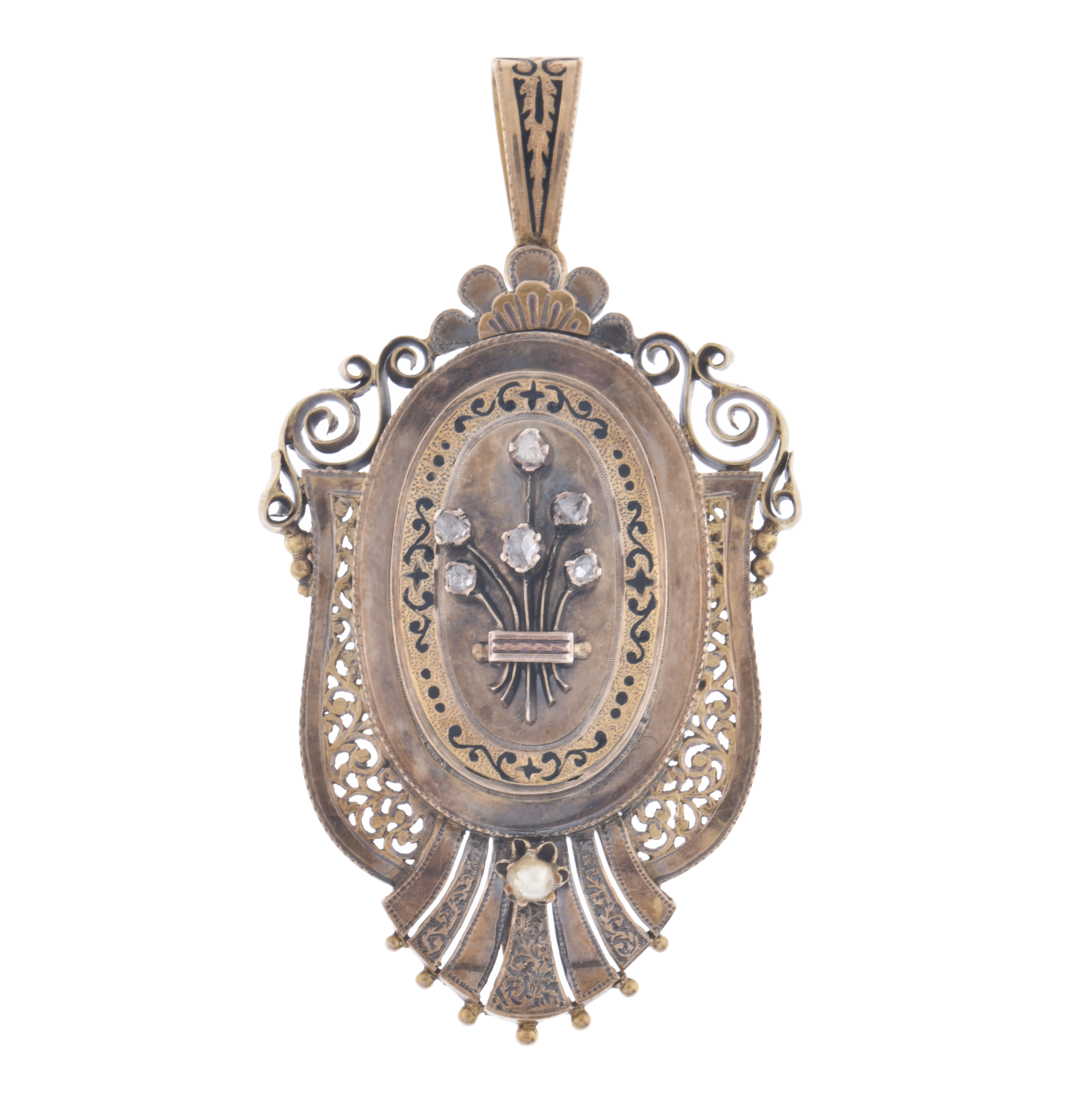 Broche colgante isabelio con diamantes.