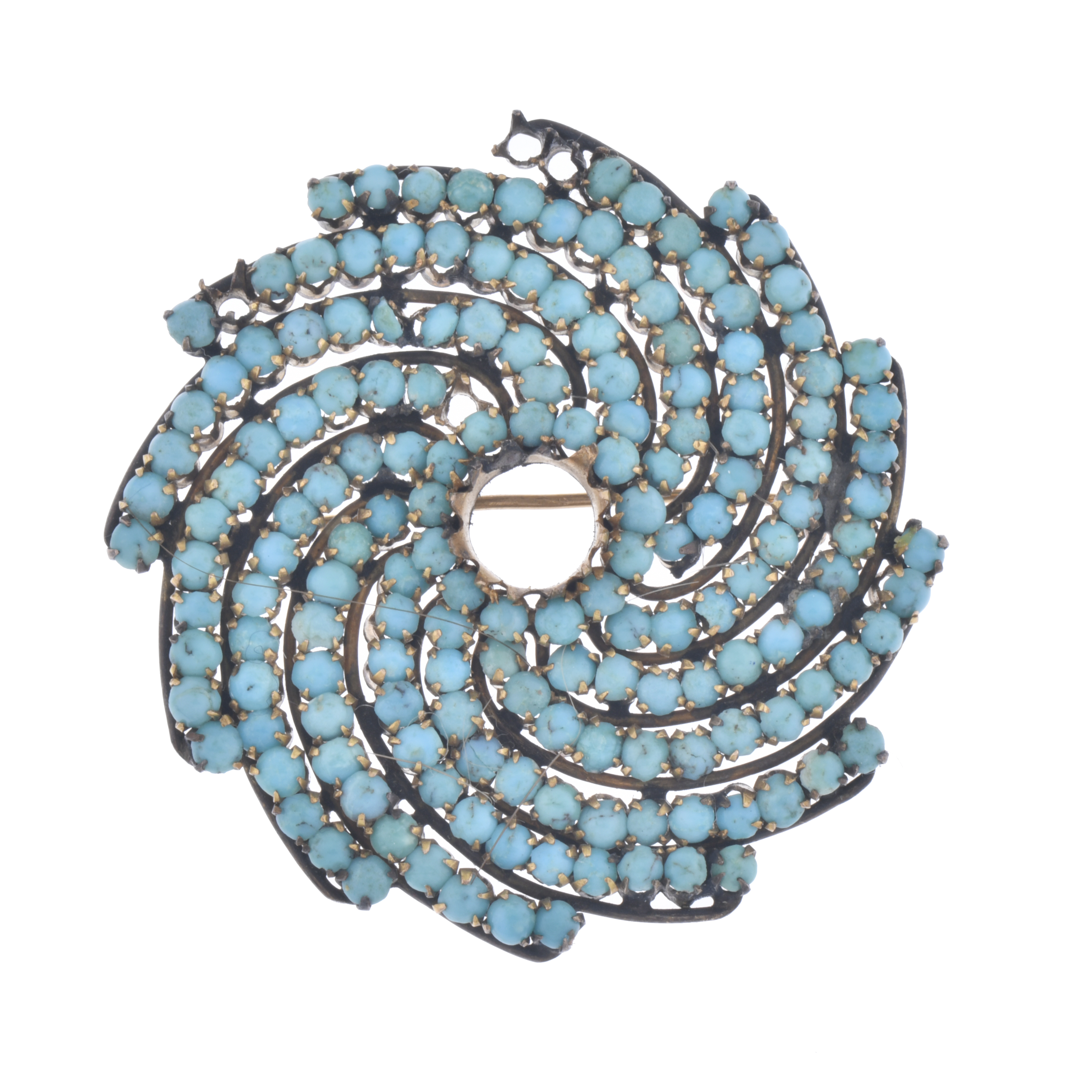 Broche en forma de espiral con turquesas