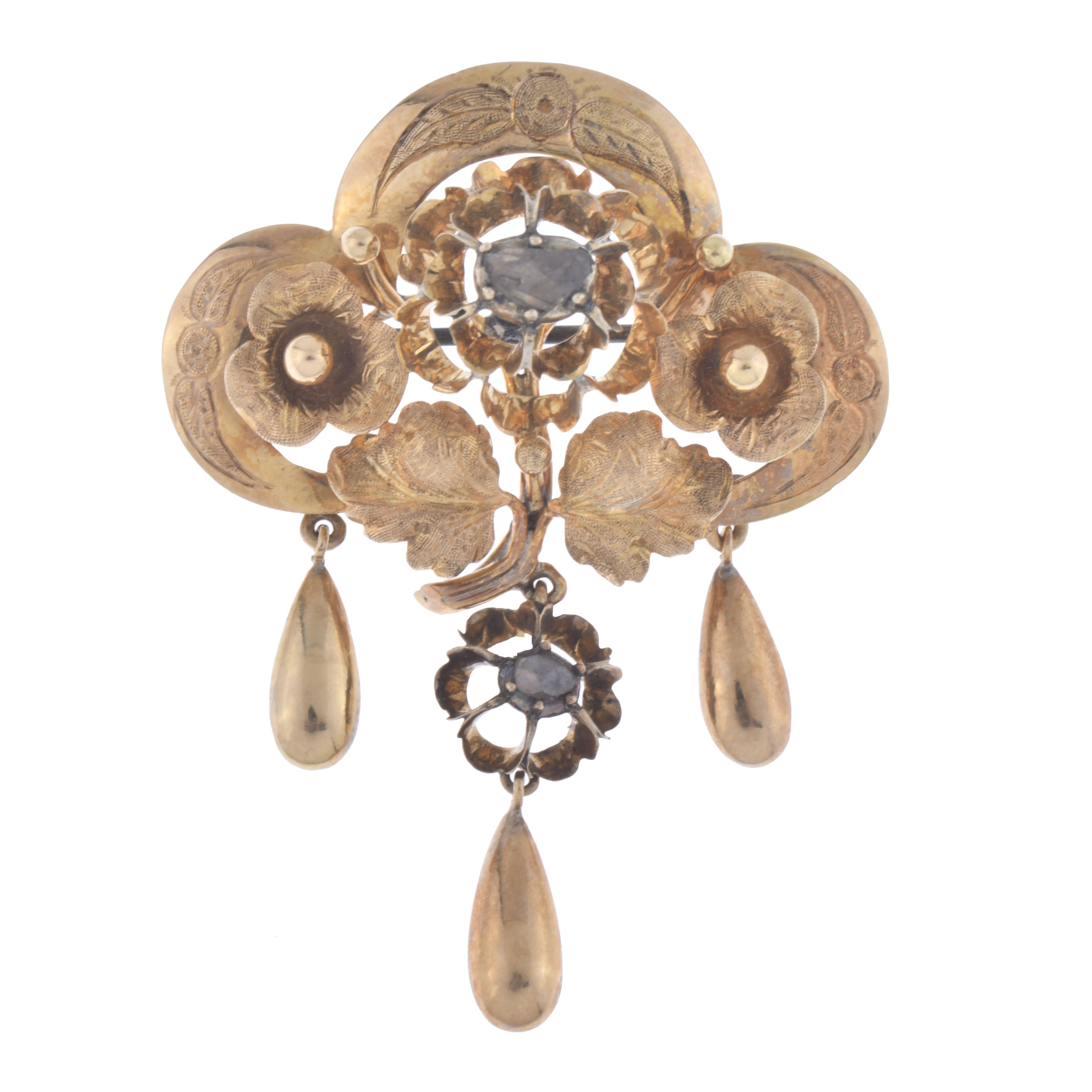 Broche floral isabelino con diamantes